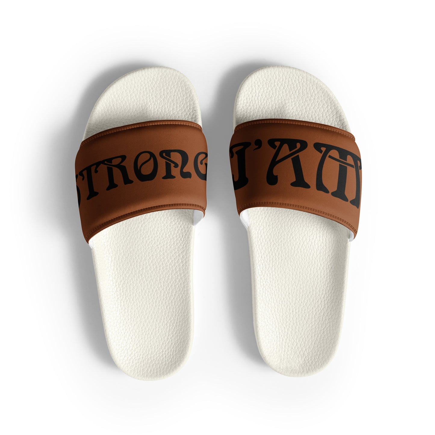 “I’AM STRONG”Brown Men’s Slides W/Black Font