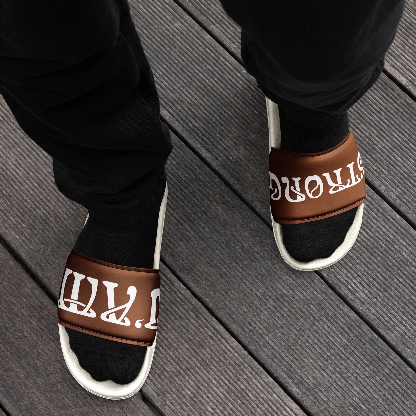 “I’AM STRONG”Brown Men’s Slides W/White Font