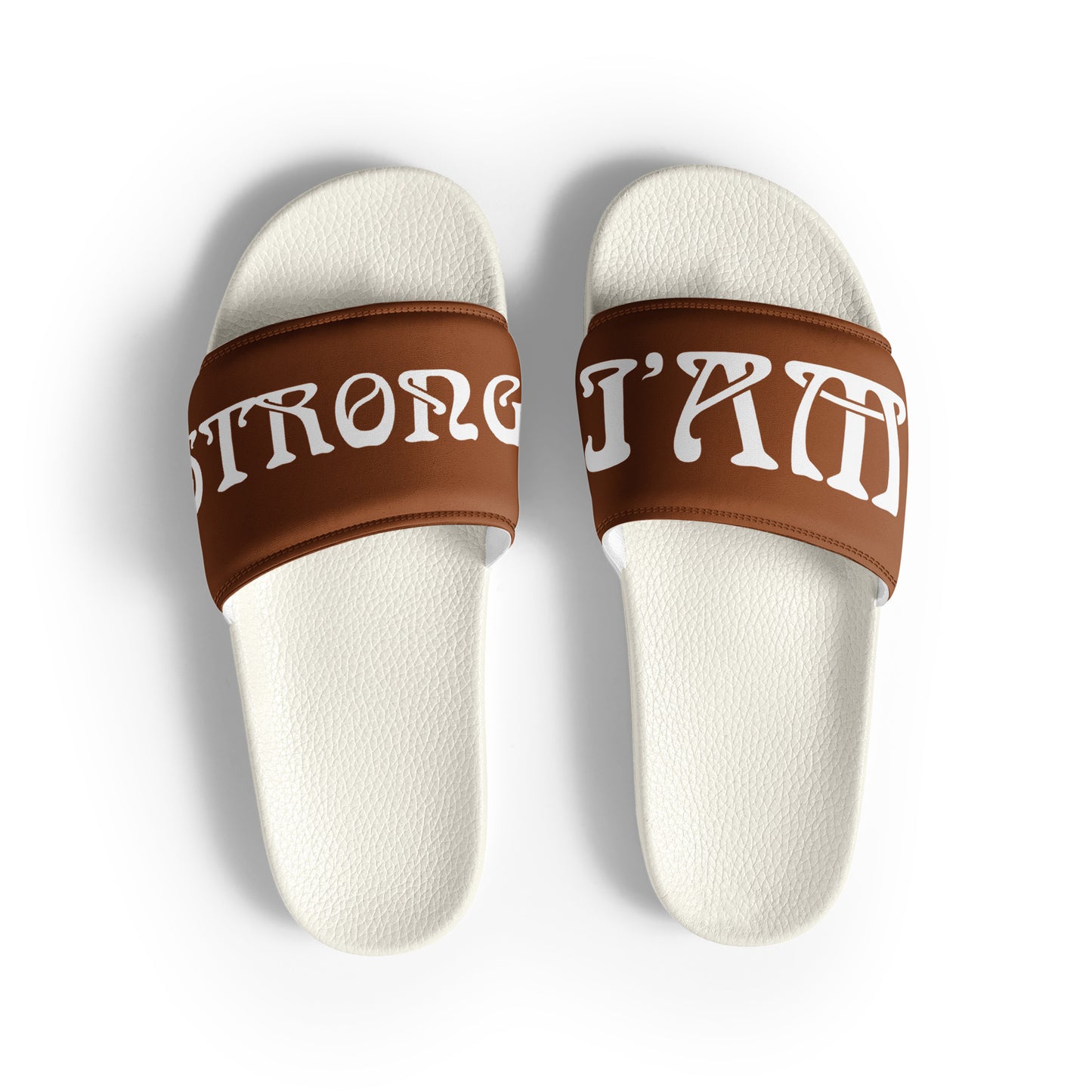 “I’AM STRONG”Brown Men’s Slides W/White Font