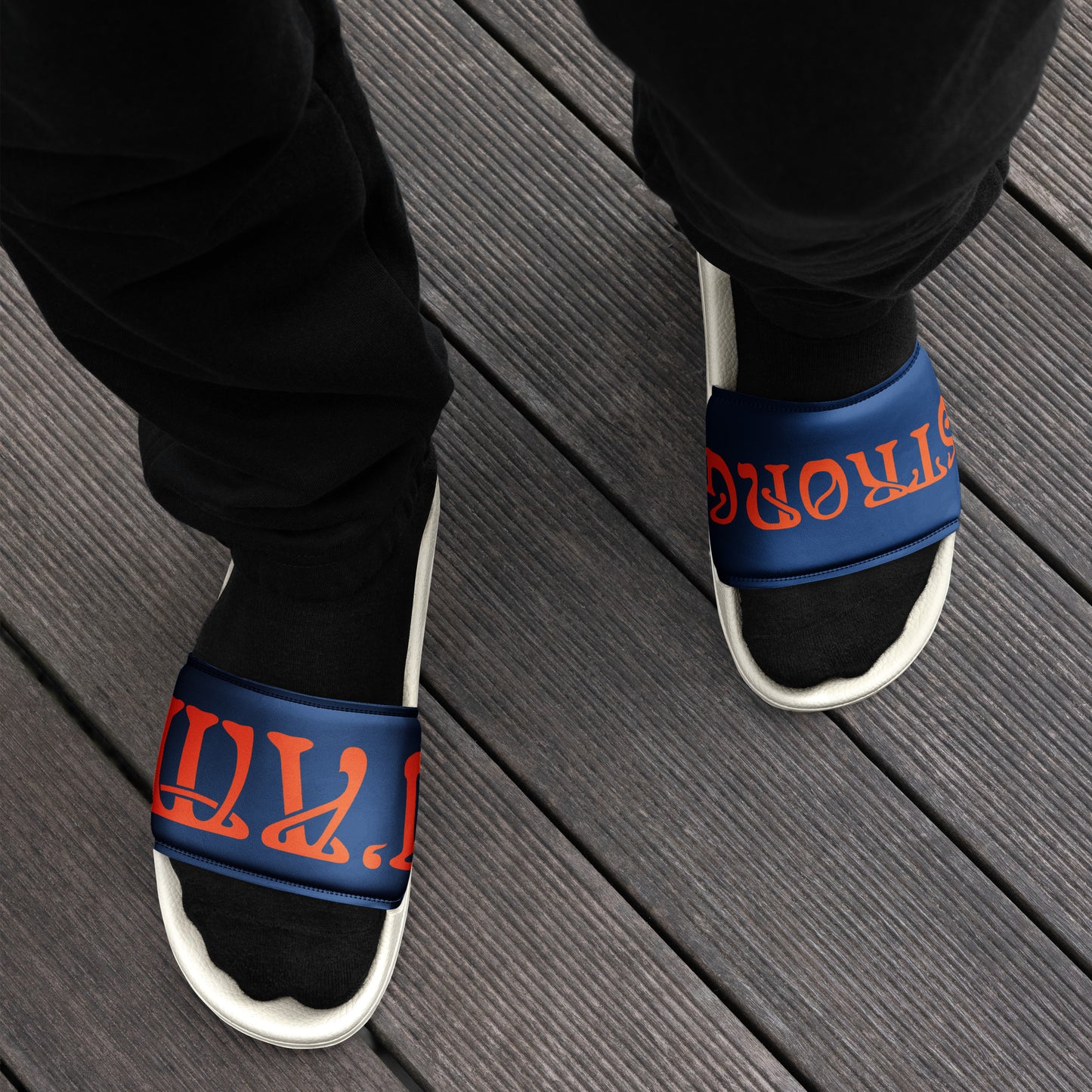 “I’AM STRONG” Blue Men’s Slides W/Orange Font