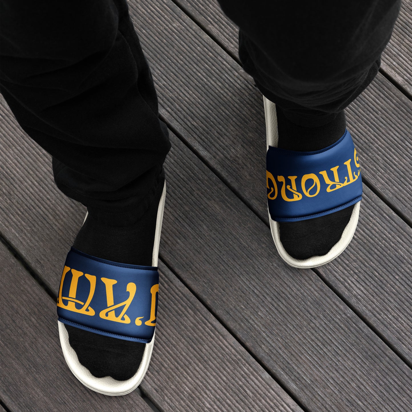 “I’AM STRONG” Blue Men’s Slides W/Yellow Font