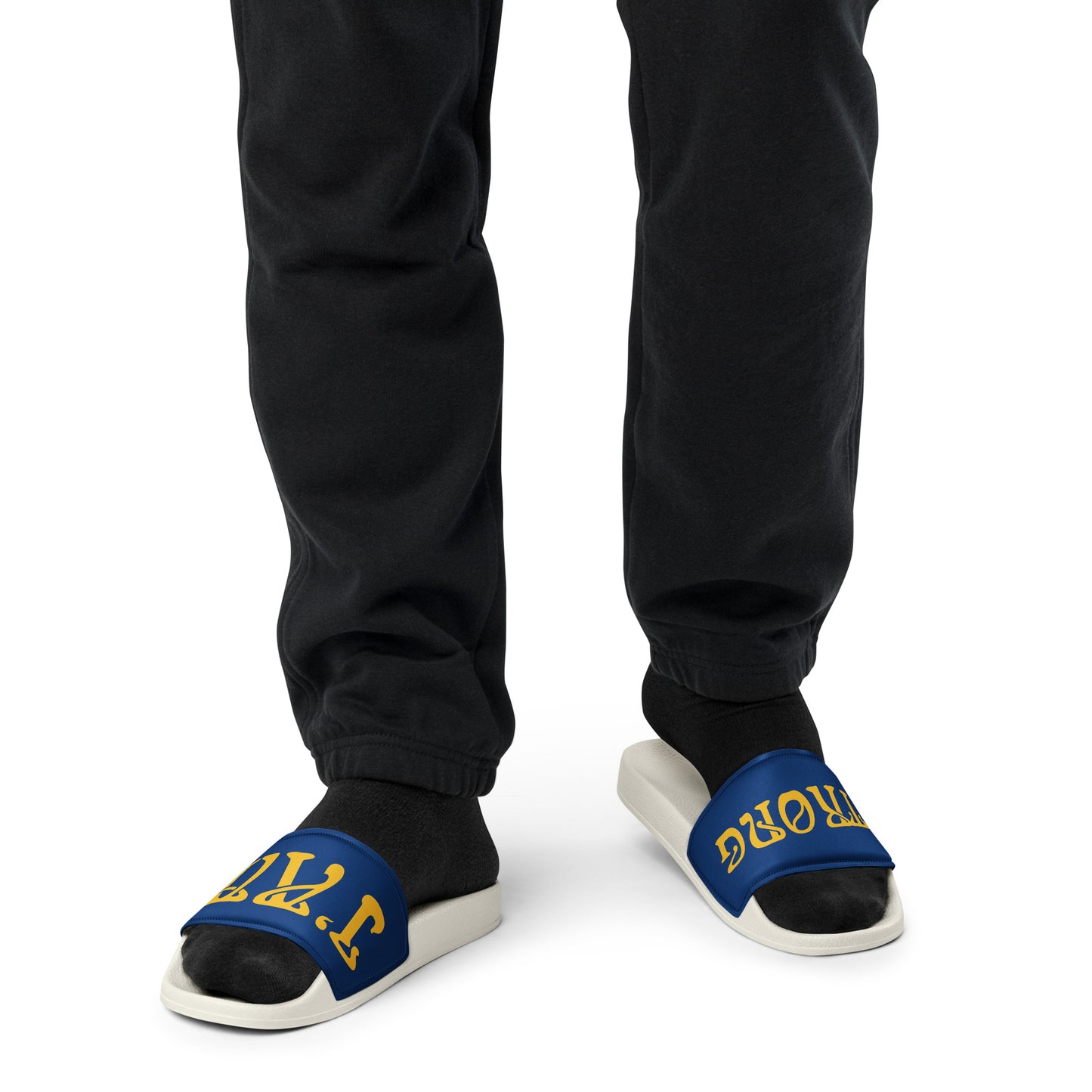 “I’AM STRONG” Blue Men’s Slides W/Yellow Font