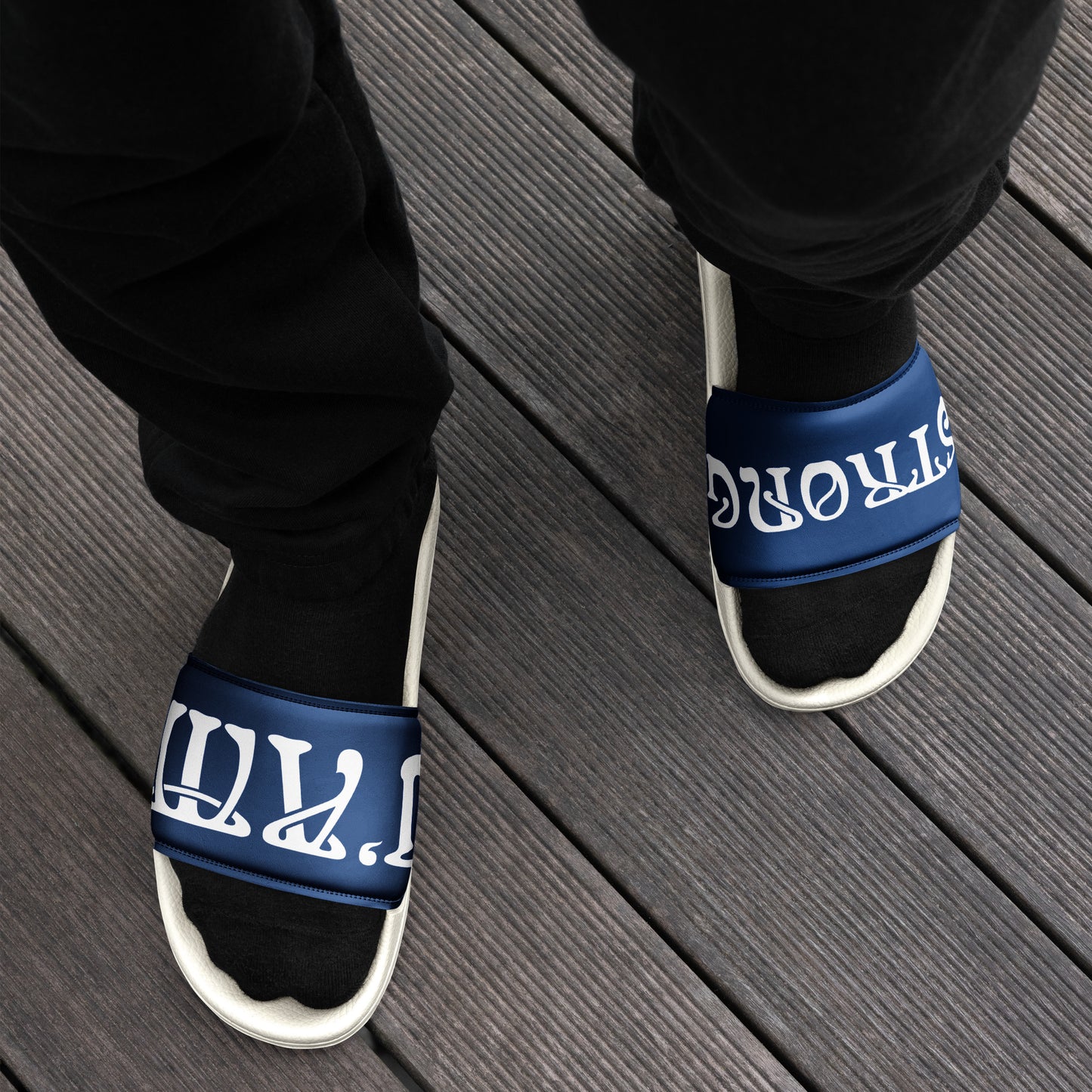 “I’AM STRONG” Blue Men’s Slides W/White Font