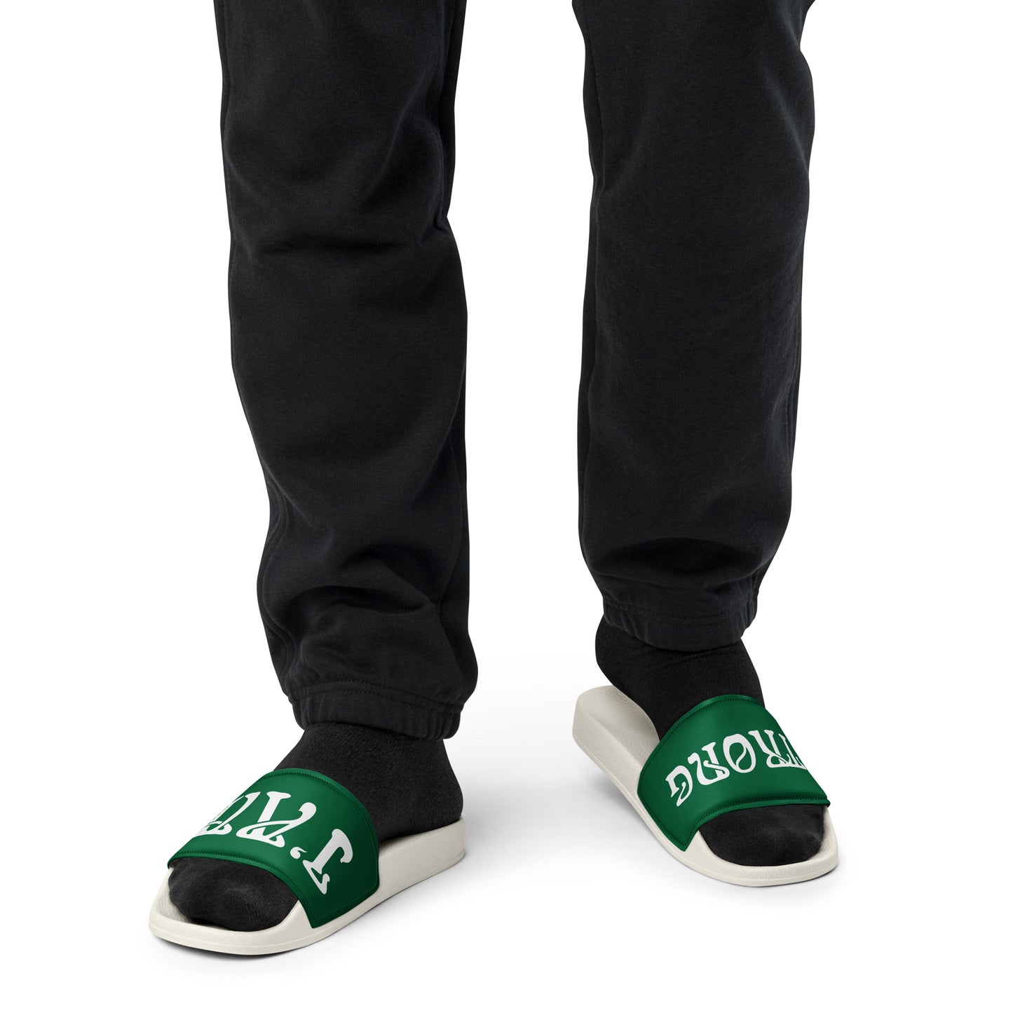“I’AM STRONG”Green Men’s Slides W/White Font