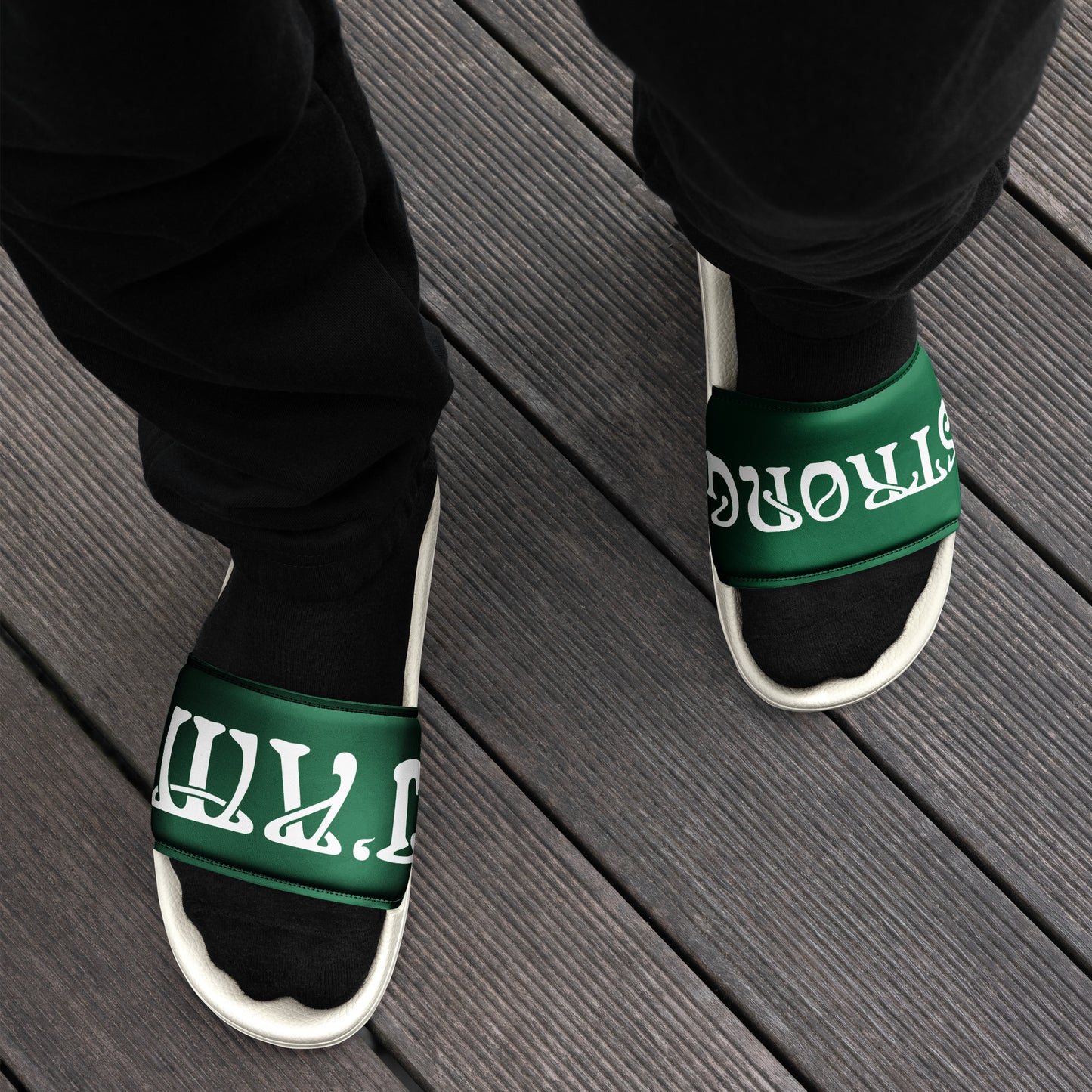 “I’AM STRONG”Green Men’s Slides W/White Font