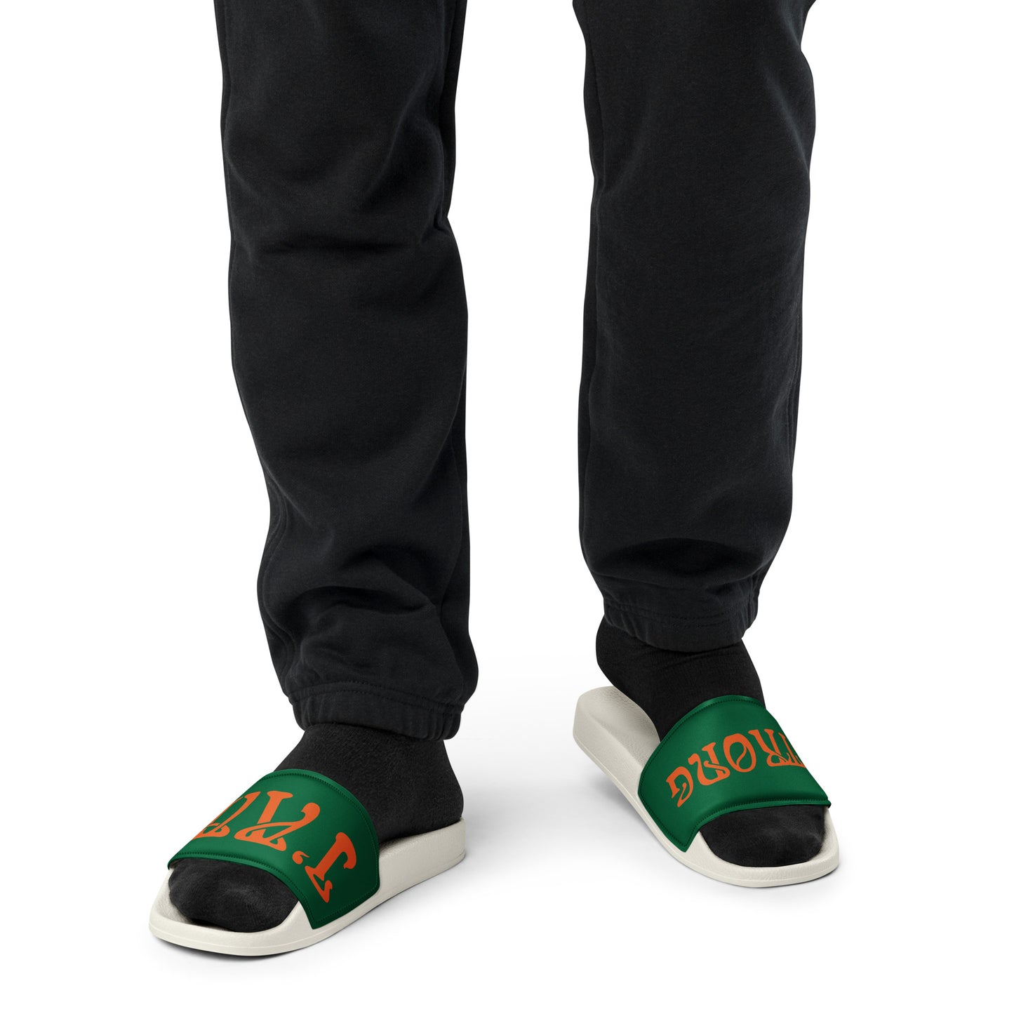 “I’AM STRONG” Green Men’s Slides W/Orange Font