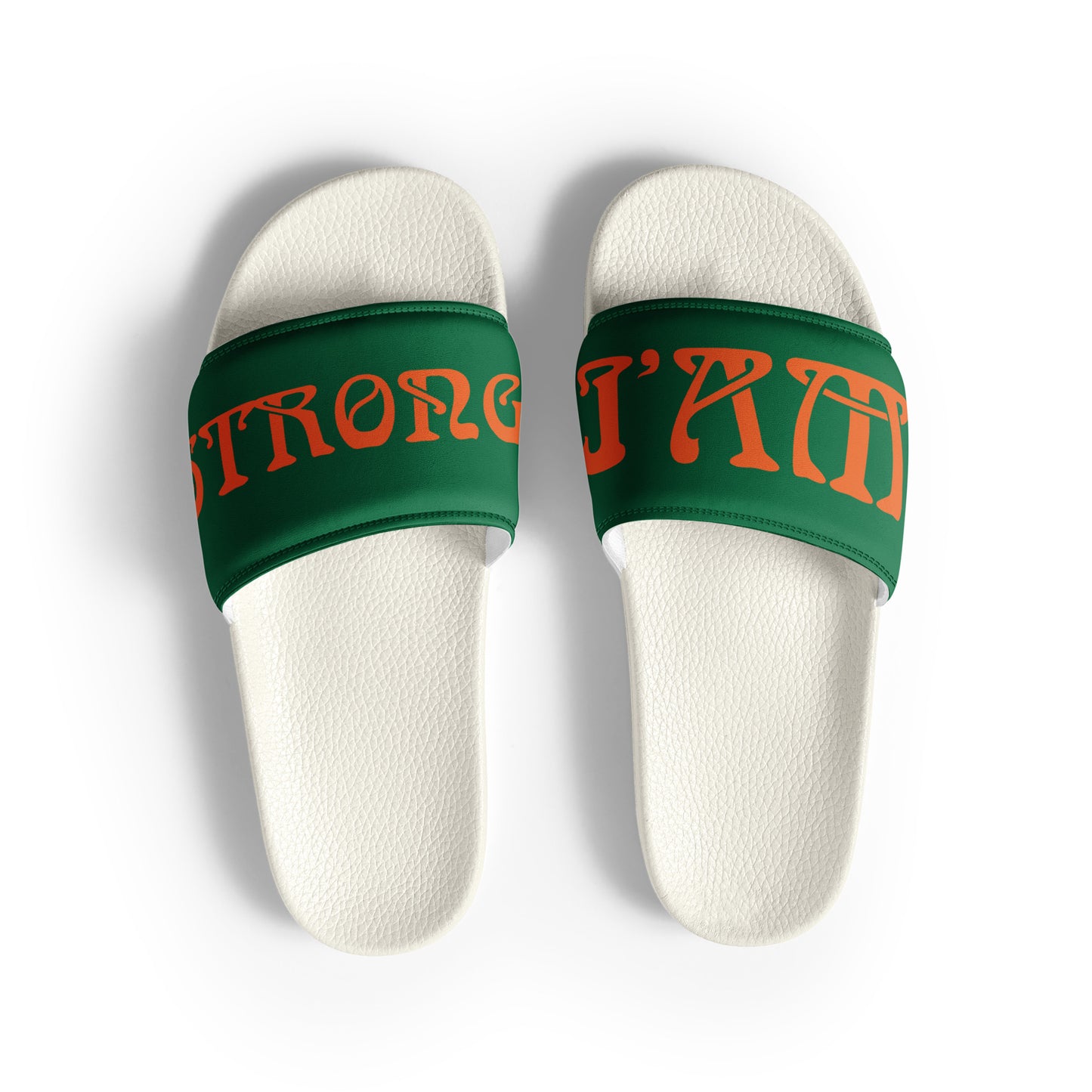 “I’AM STRONG” Green Men’s Slides W/Orange Font