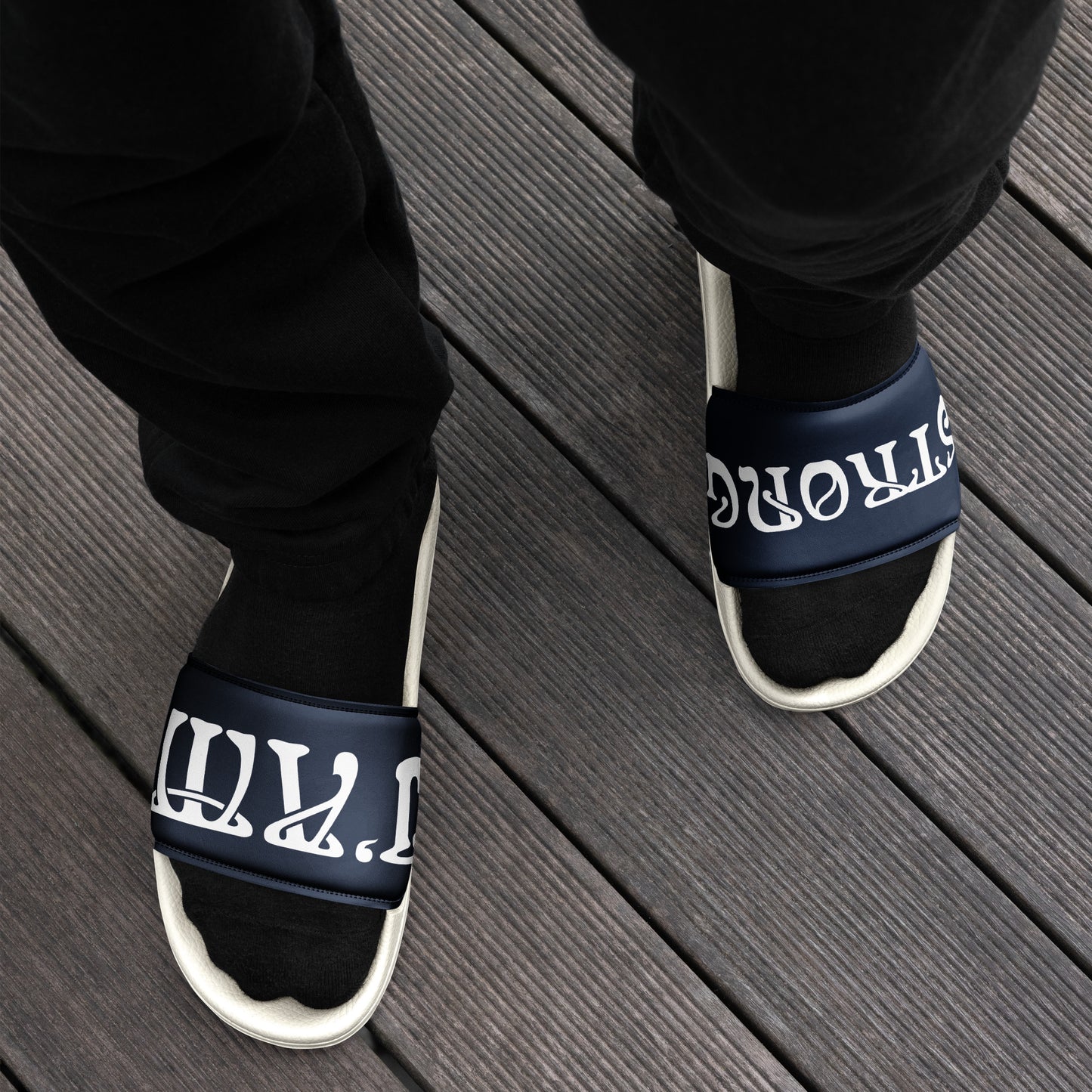 “I’AM STRONG” Blue Men’s Slides W/White Font