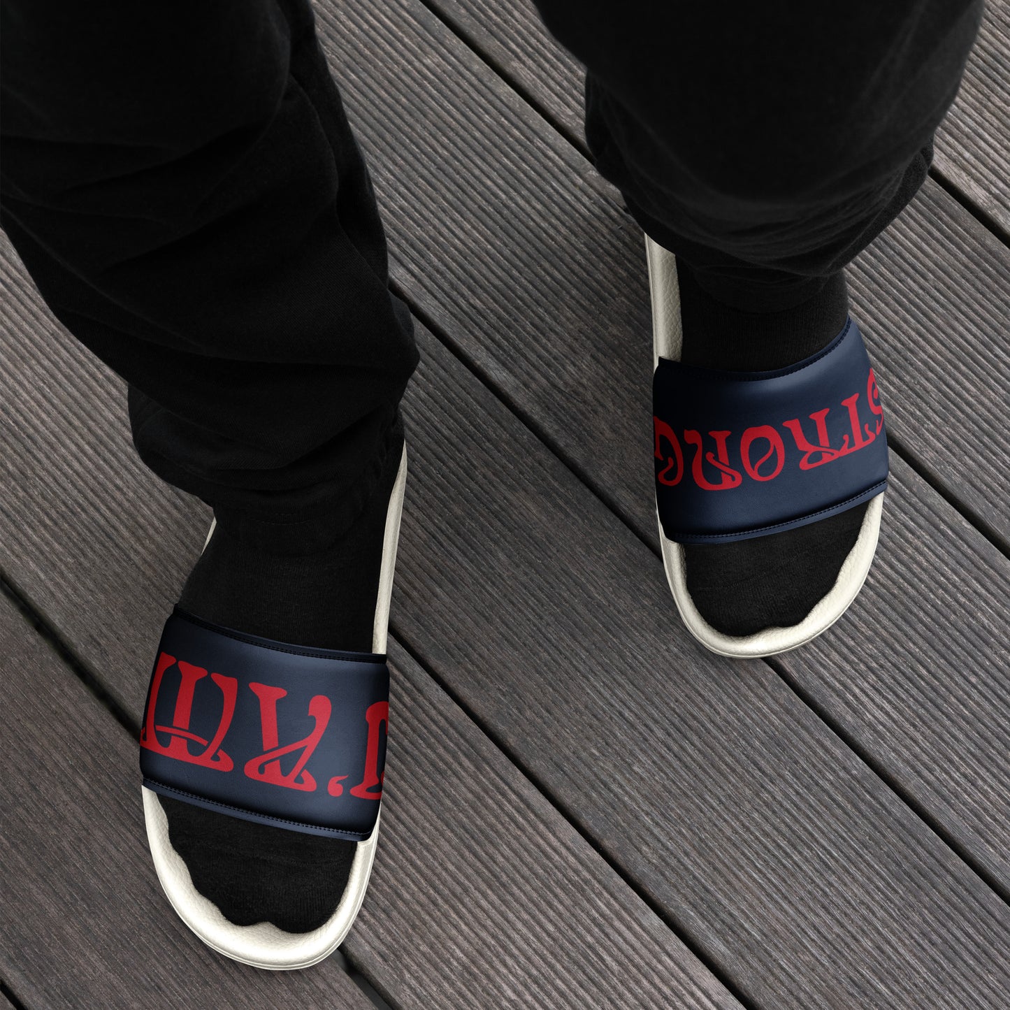 “I’AM STRONG” Blue Men’s Slides W/Red Font