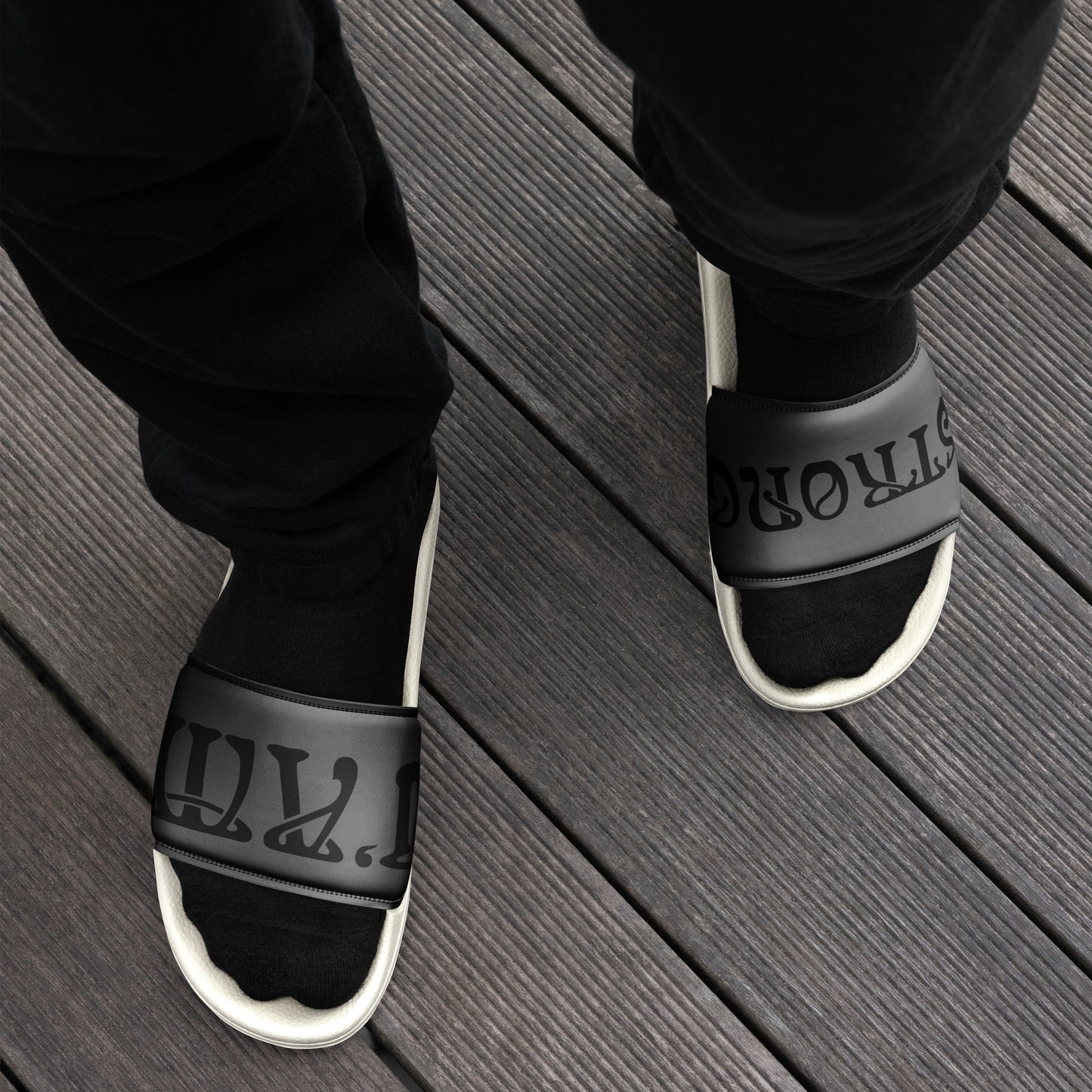 “I’AM STRONG”Grey Men’s Slides W/Black Font