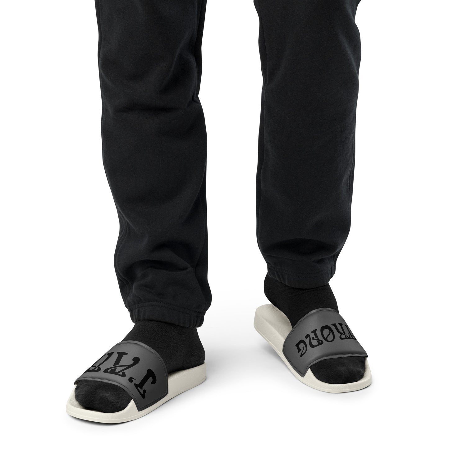“I’AM STRONG”Grey Men’s Slides W/Black Font