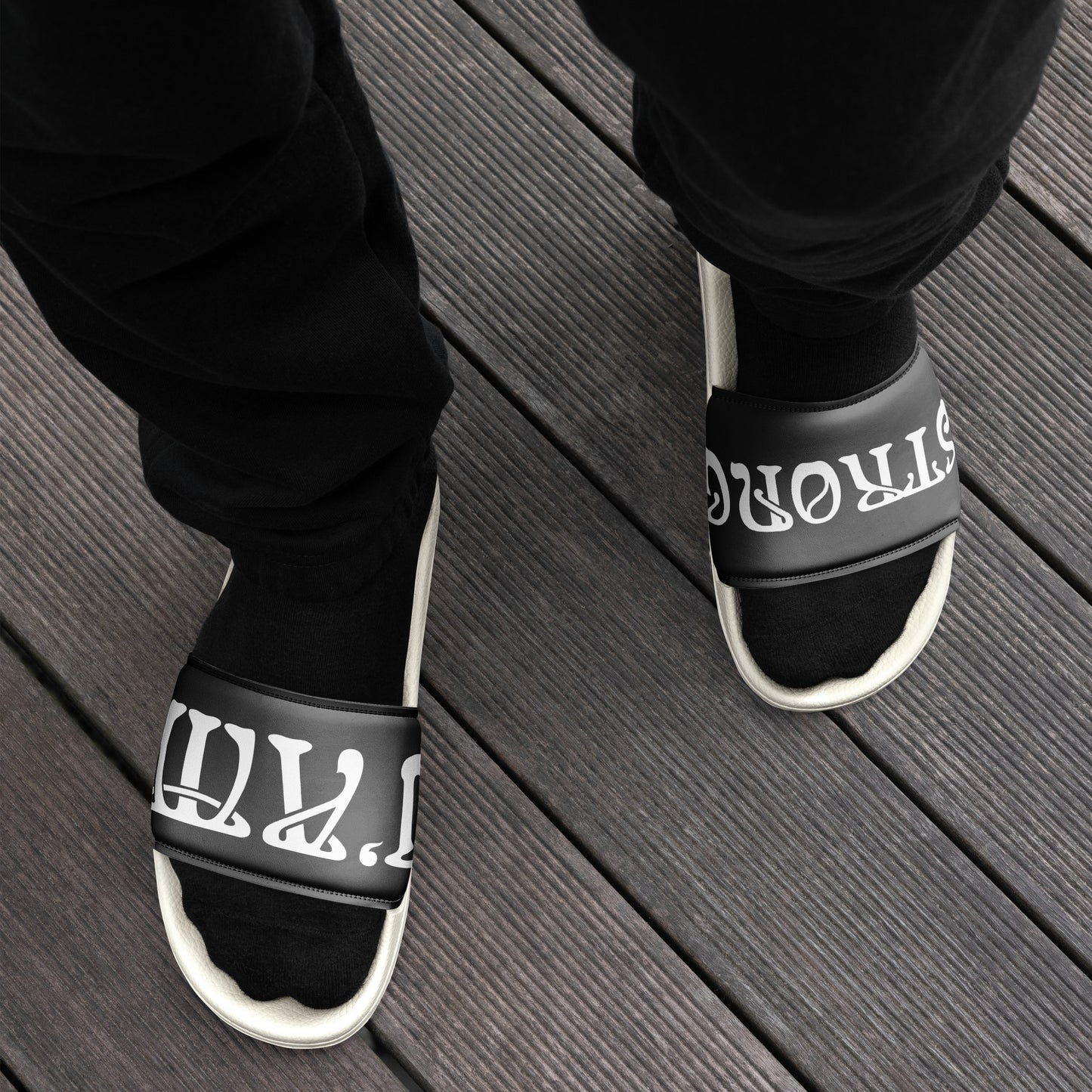 “I’AM STRONG” Grey Men’s Slides W/White Font