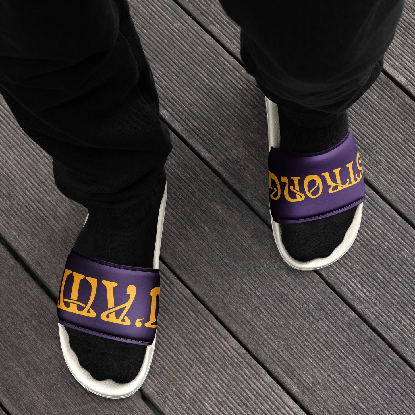 “I’AM STRONG” Purple Men’s Slides W/Yellow Font