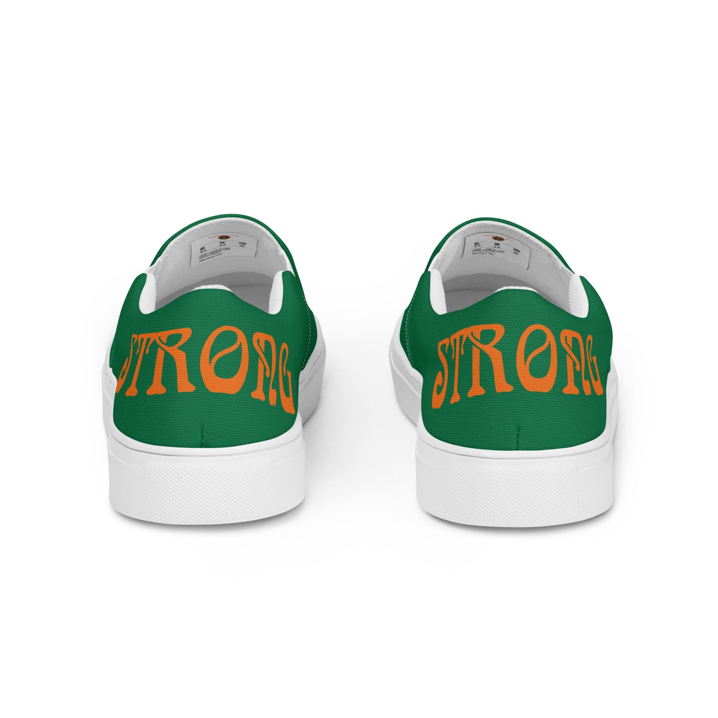 “STRONG”Green Men’s Slip-On Canvas Shoes W/Orange Font