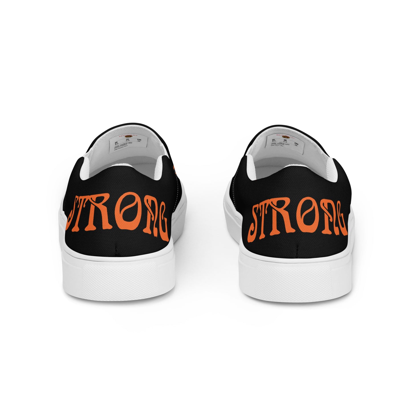 “STRONG”Black Men’s Slip-On Canvas Shoes W/Orange Font