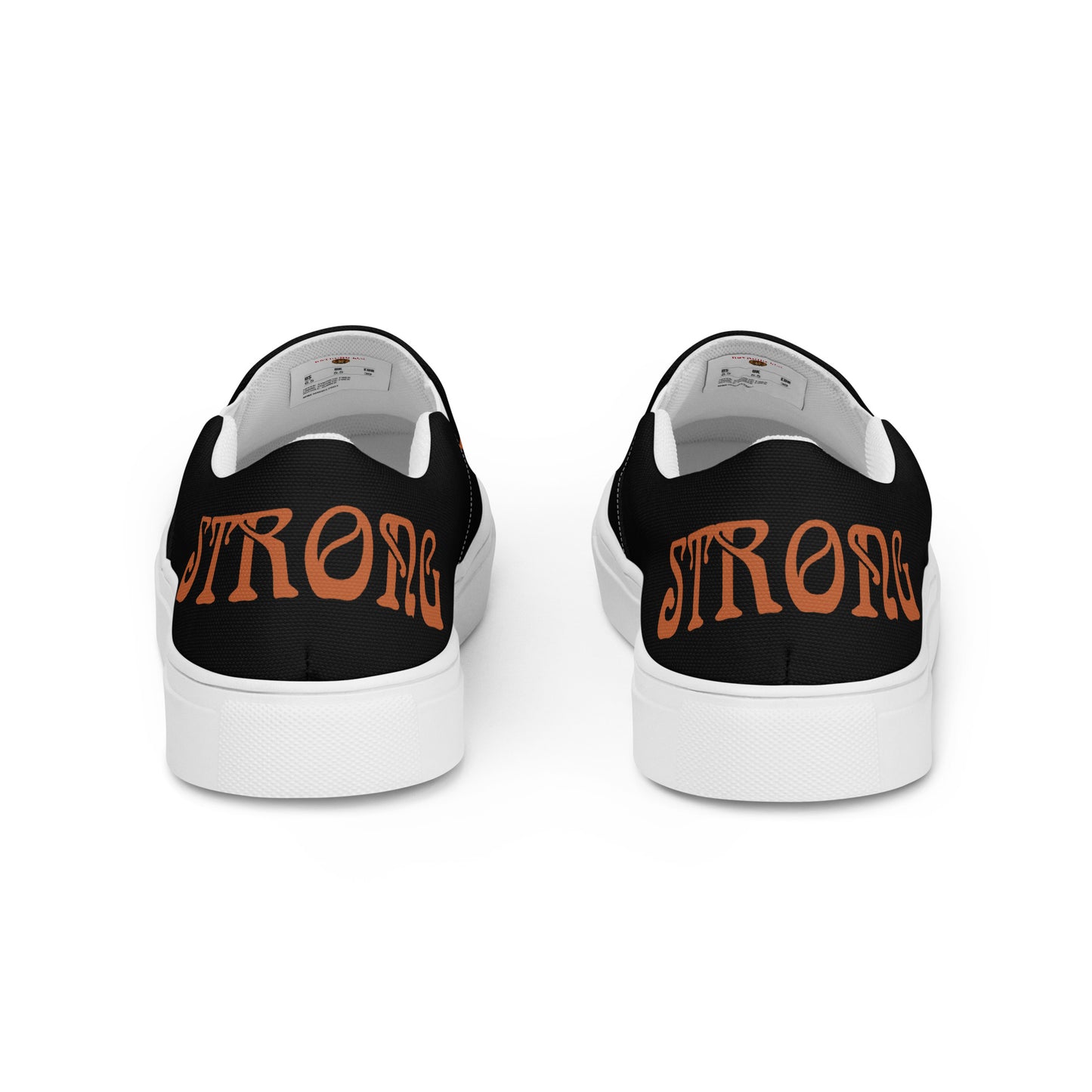 “STRONG”Black Men’s Slip-On Canvas Shoes W/Brown Font