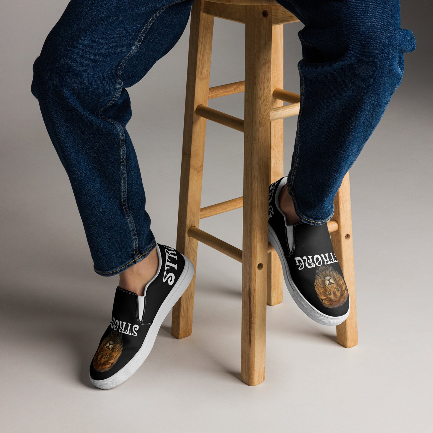 “STRONG”Black Men’s Slip-On Canvas Shoes W/White Font