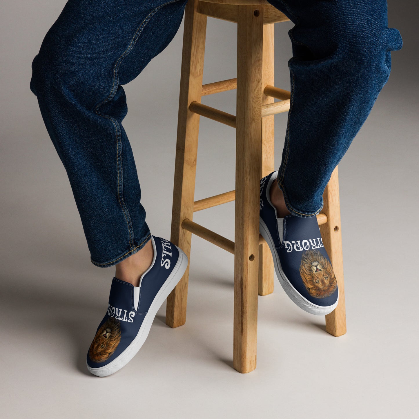 “STRONG”Blue Men’s Slip-On Canvas Shoes W/White Font