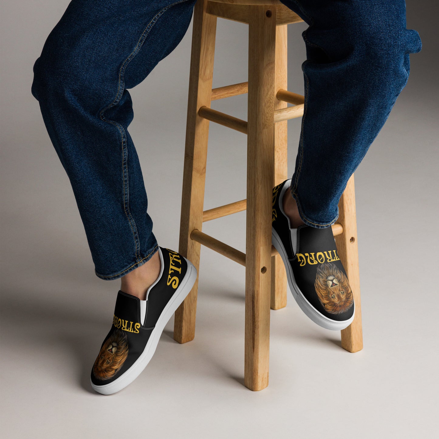 “STRONG”Black Men’s Slip-On Canvas Shoes W/Yellow Font