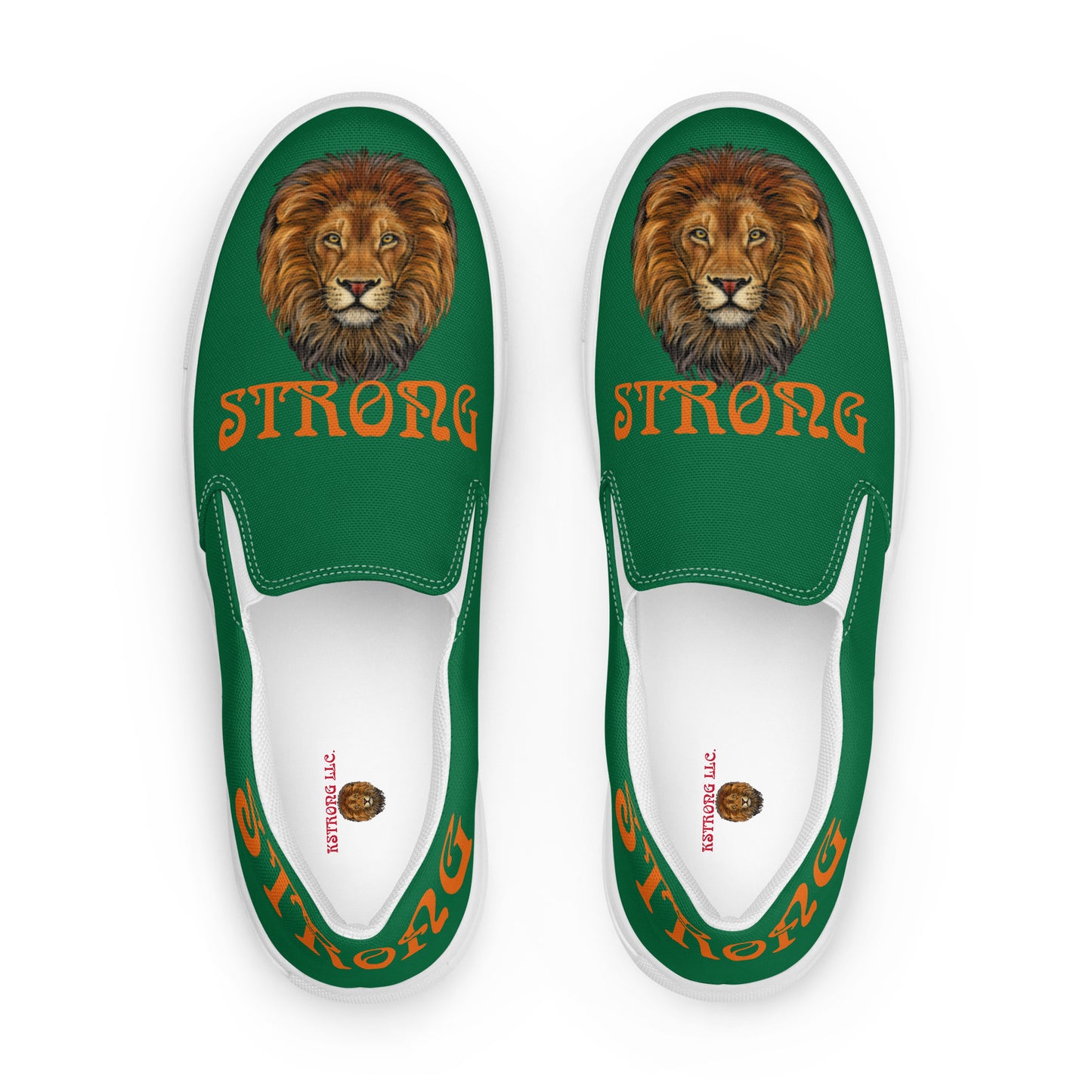 “STRONG”Green Men’s Slip-On Canvas Shoes W/Orange Font