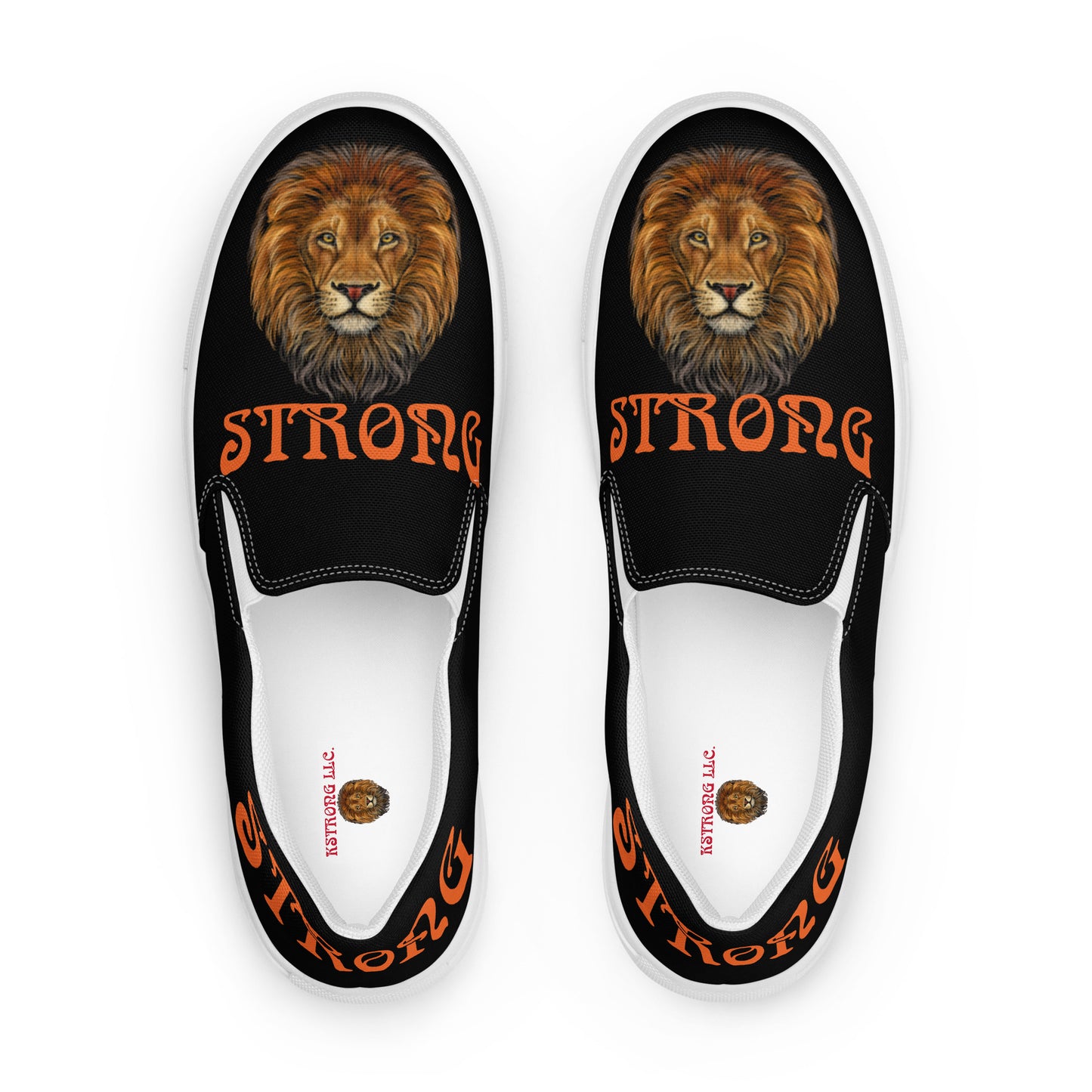 “STRONG”Black Men’s Slip-On Canvas Shoes W/Orange Font