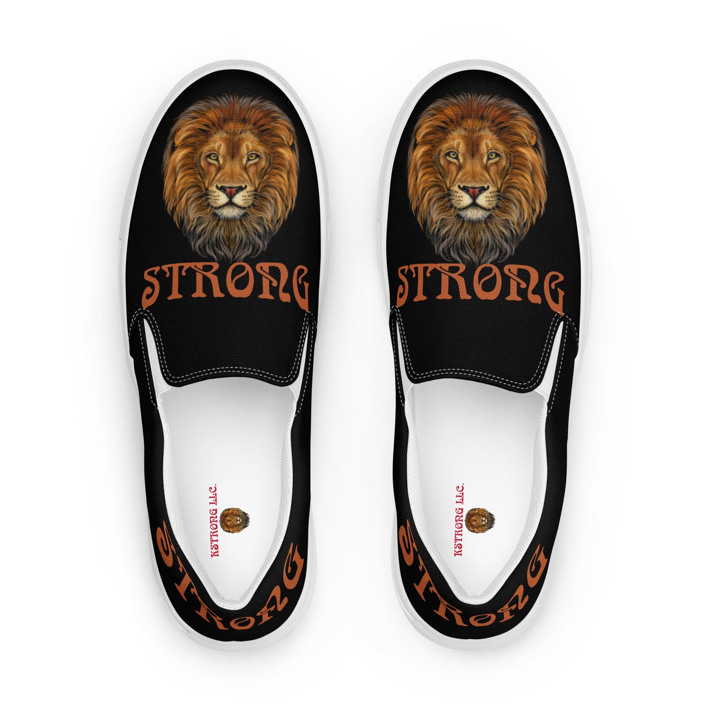 “STRONG”Black Men’s Slip-On Canvas Shoes W/Brown Font