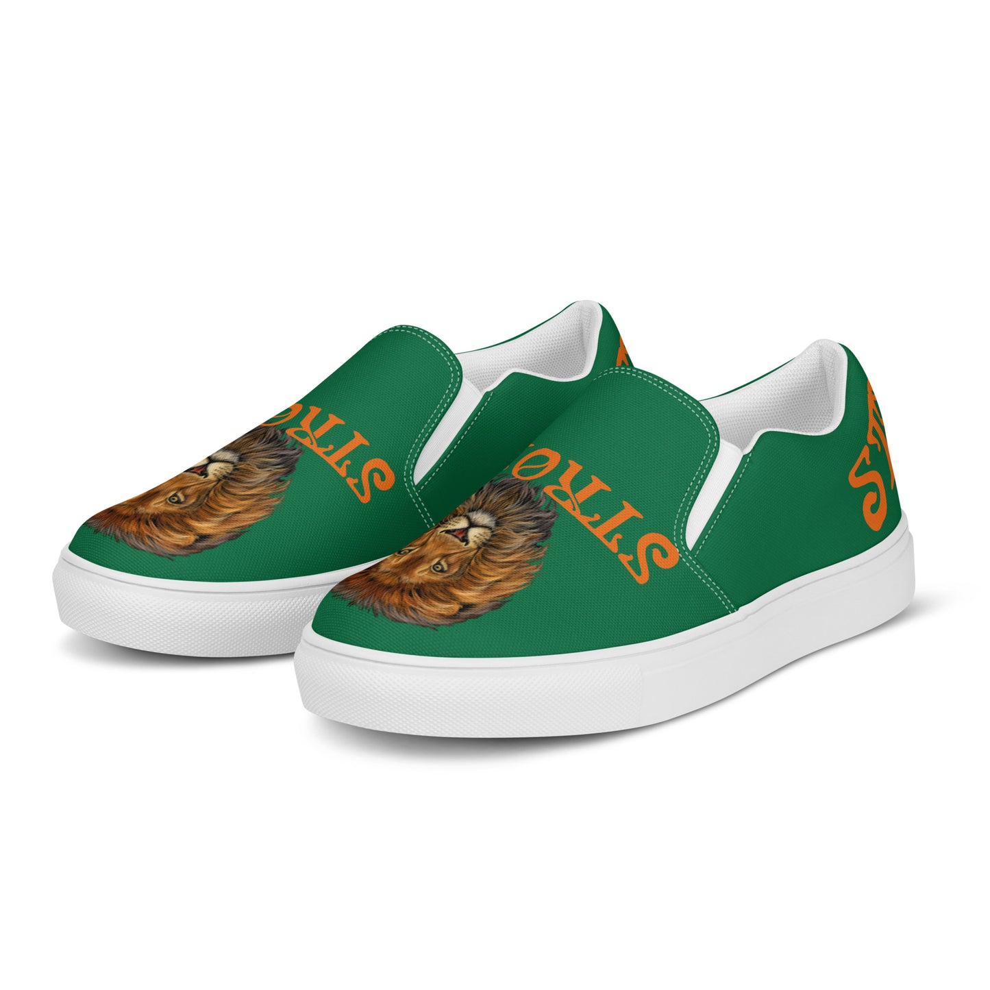 “STRONG”Green Men’s Slip-On Canvas Shoes W/Orange Font