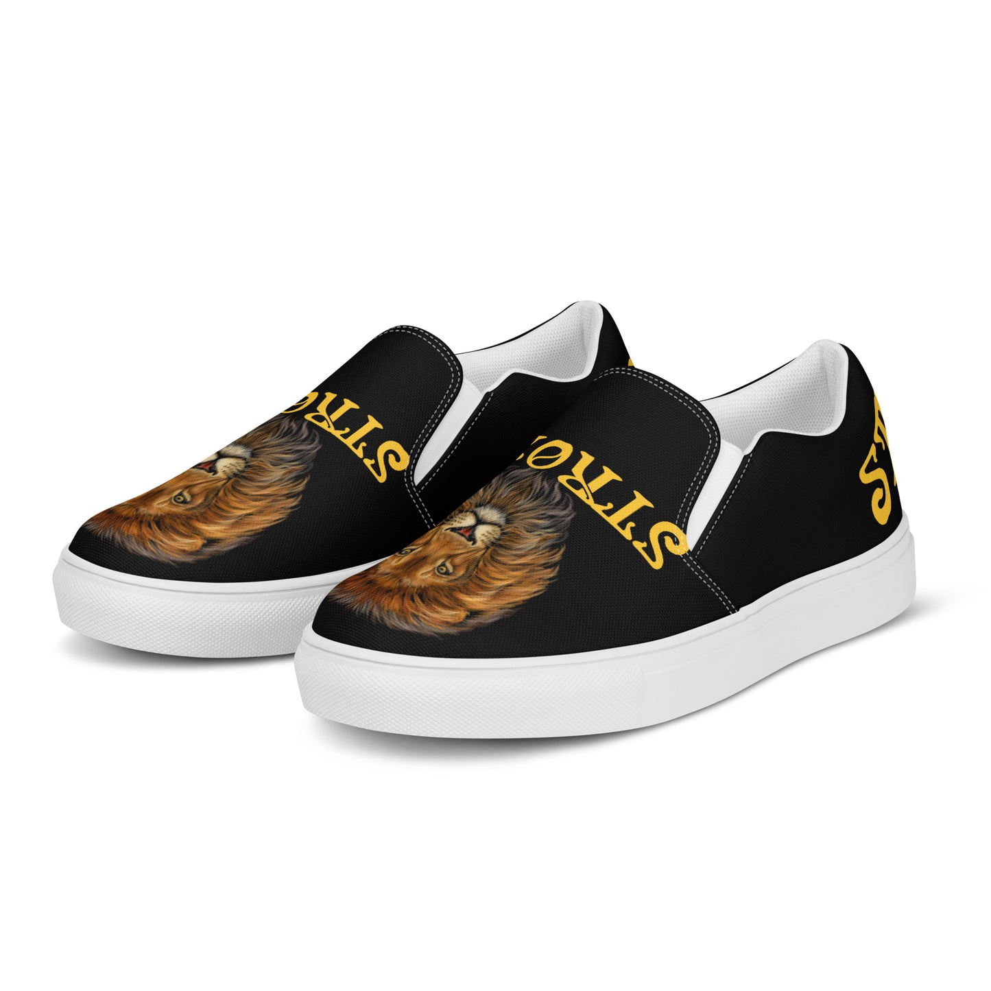 “STRONG”Black Men’s Slip-On Canvas Shoes W/Yellow Font