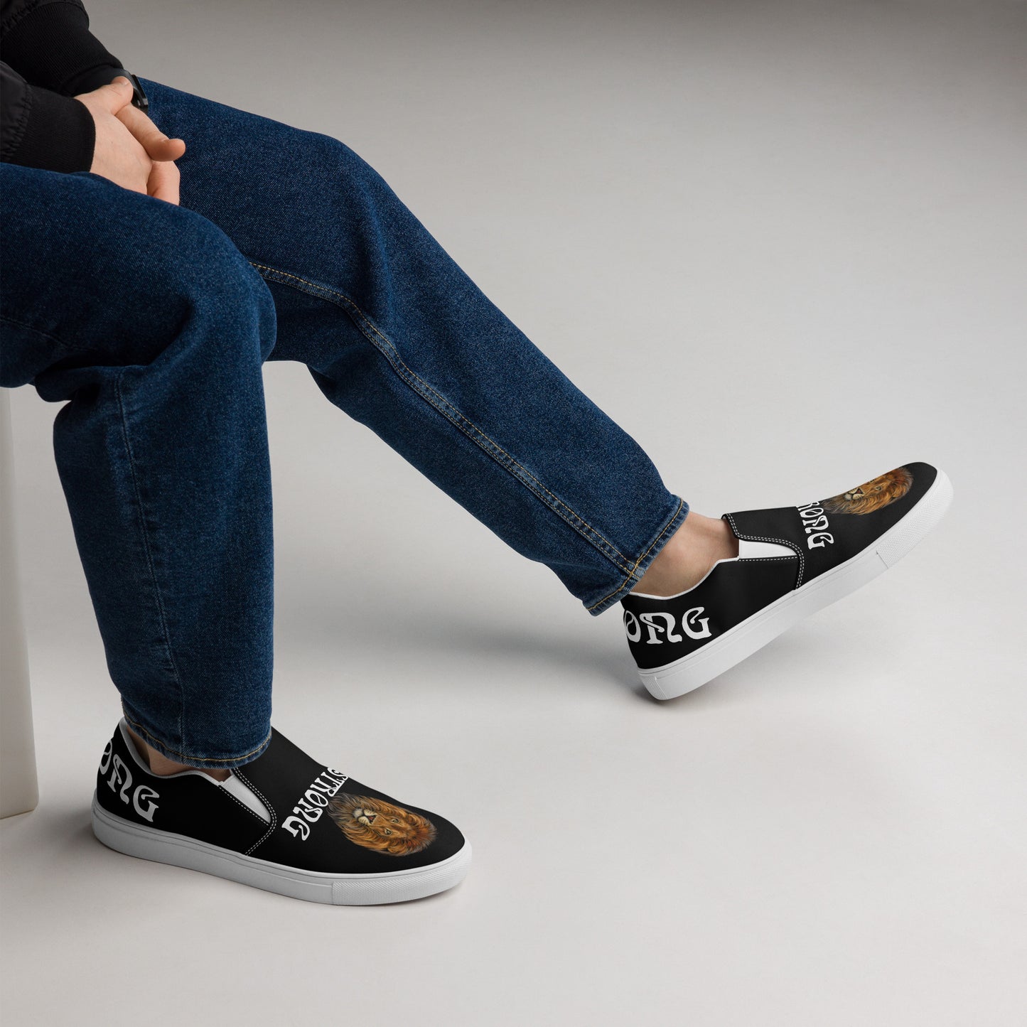 “STRONG”Black Men’s Slip-On Canvas Shoes W/White Font