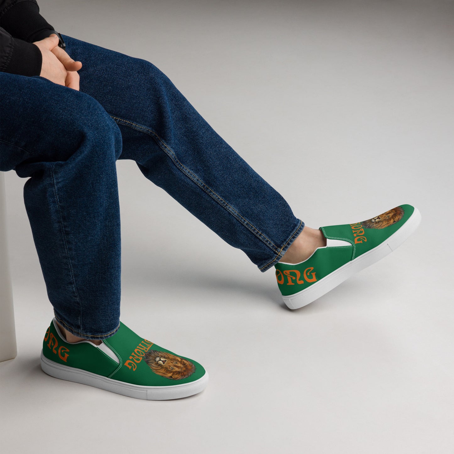 “STRONG”Green Men’s Slip-On Canvas Shoes W/Orange Font