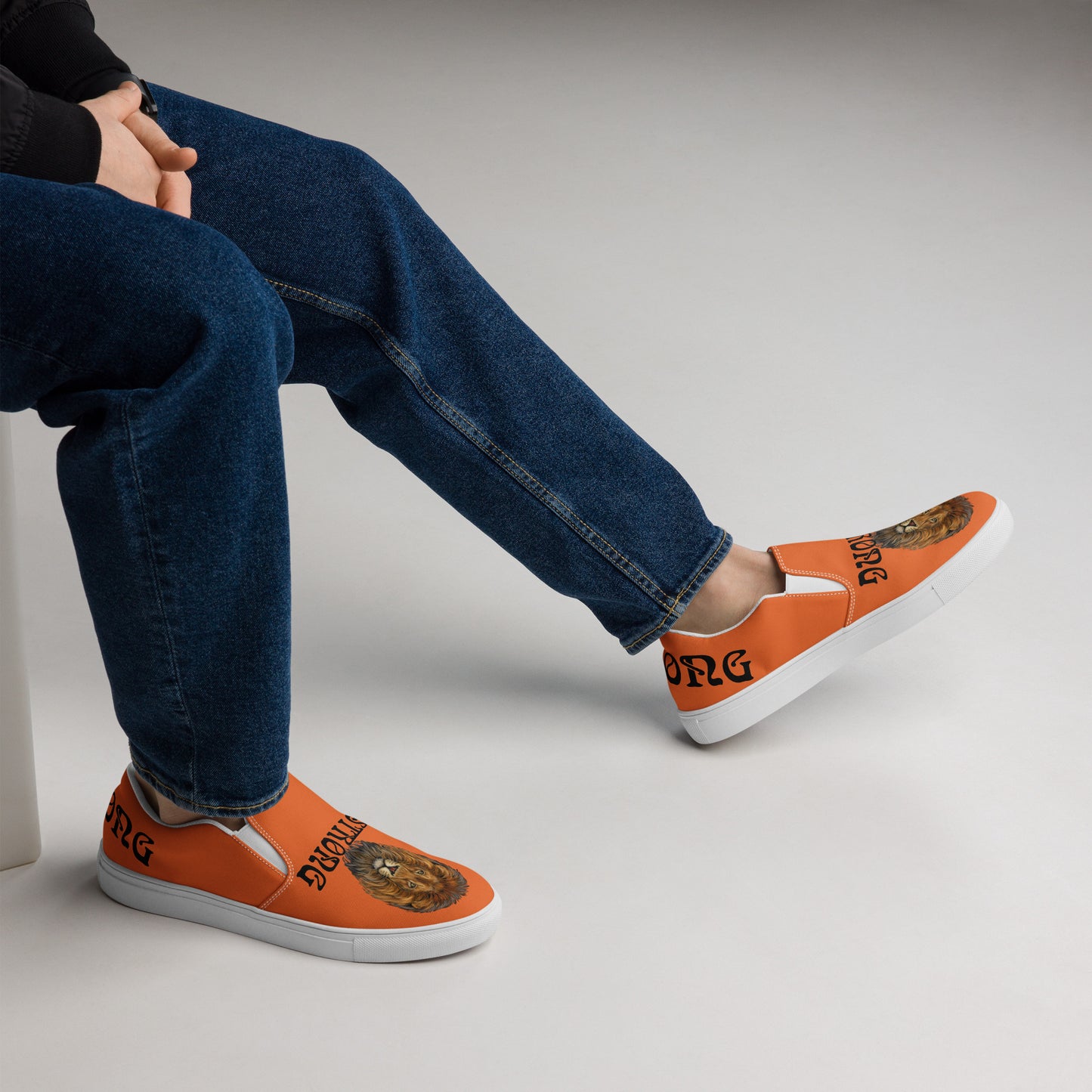 “STRONG”Orange Men’s Slip-On Canvas Shoes W/Black Font