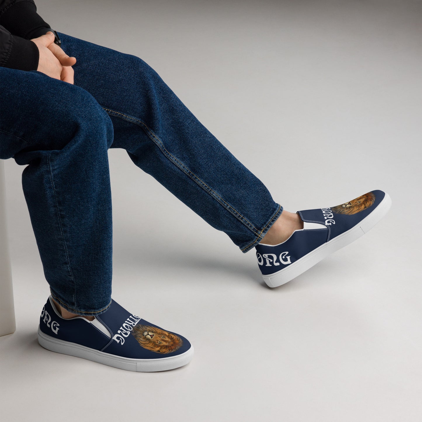 “STRONG”Blue Men’s Slip-On Canvas Shoes W/White Font