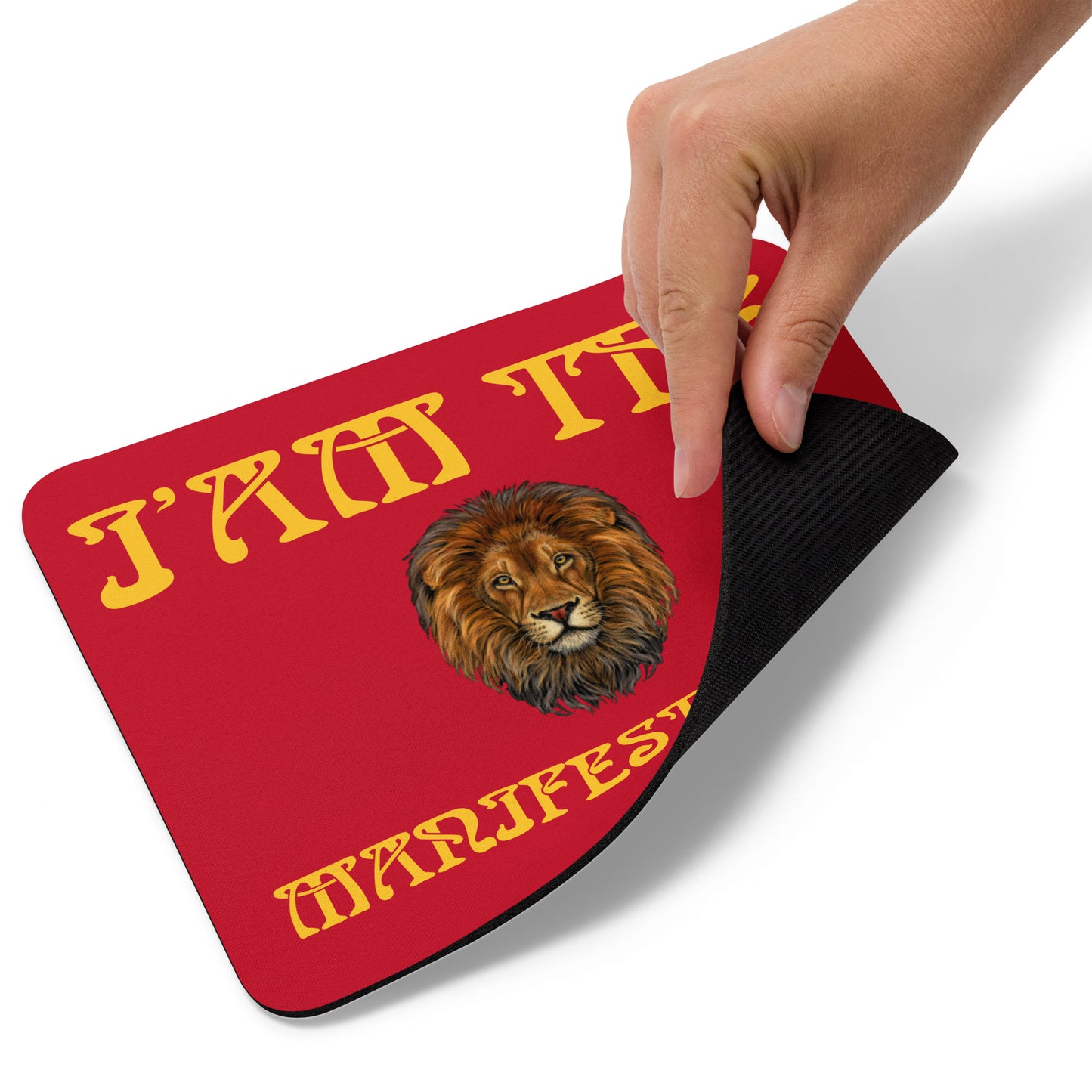 “I’AM THE MANIFESTATION!”Red Mouse Pad W/Yellow Font