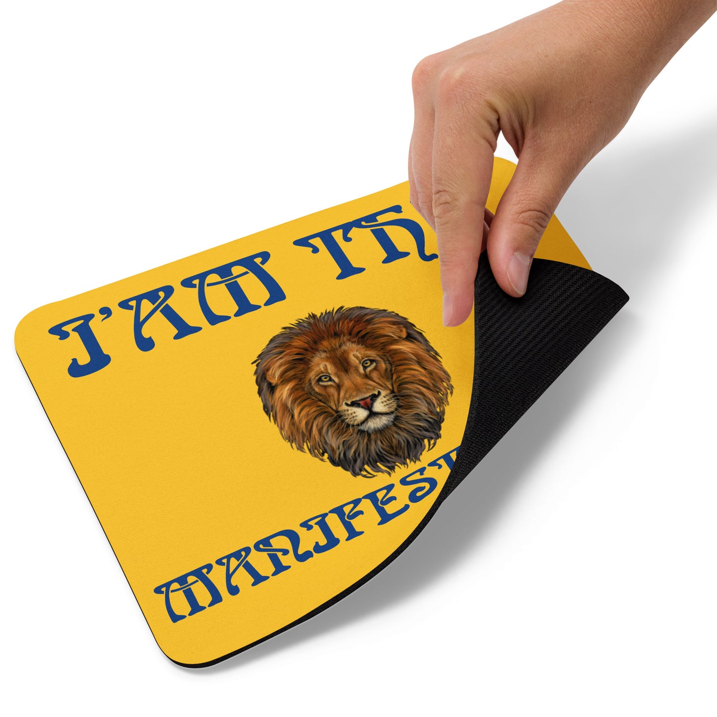 “I’AM THE MANIFESTATION!”Yellow Mouse Pad W/Navy Blue Font