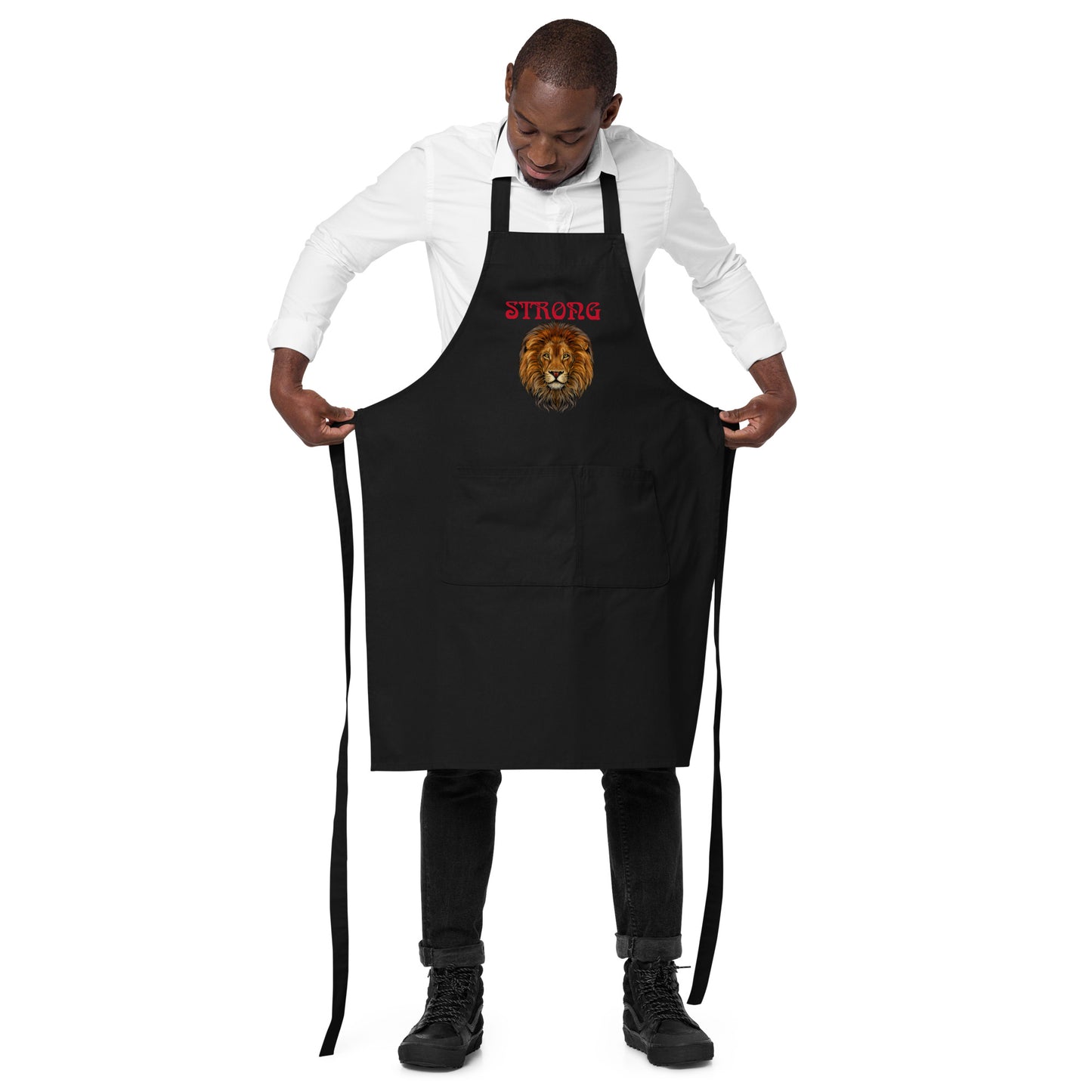 “STRONG”Organic Cotton Apron W/Red Font