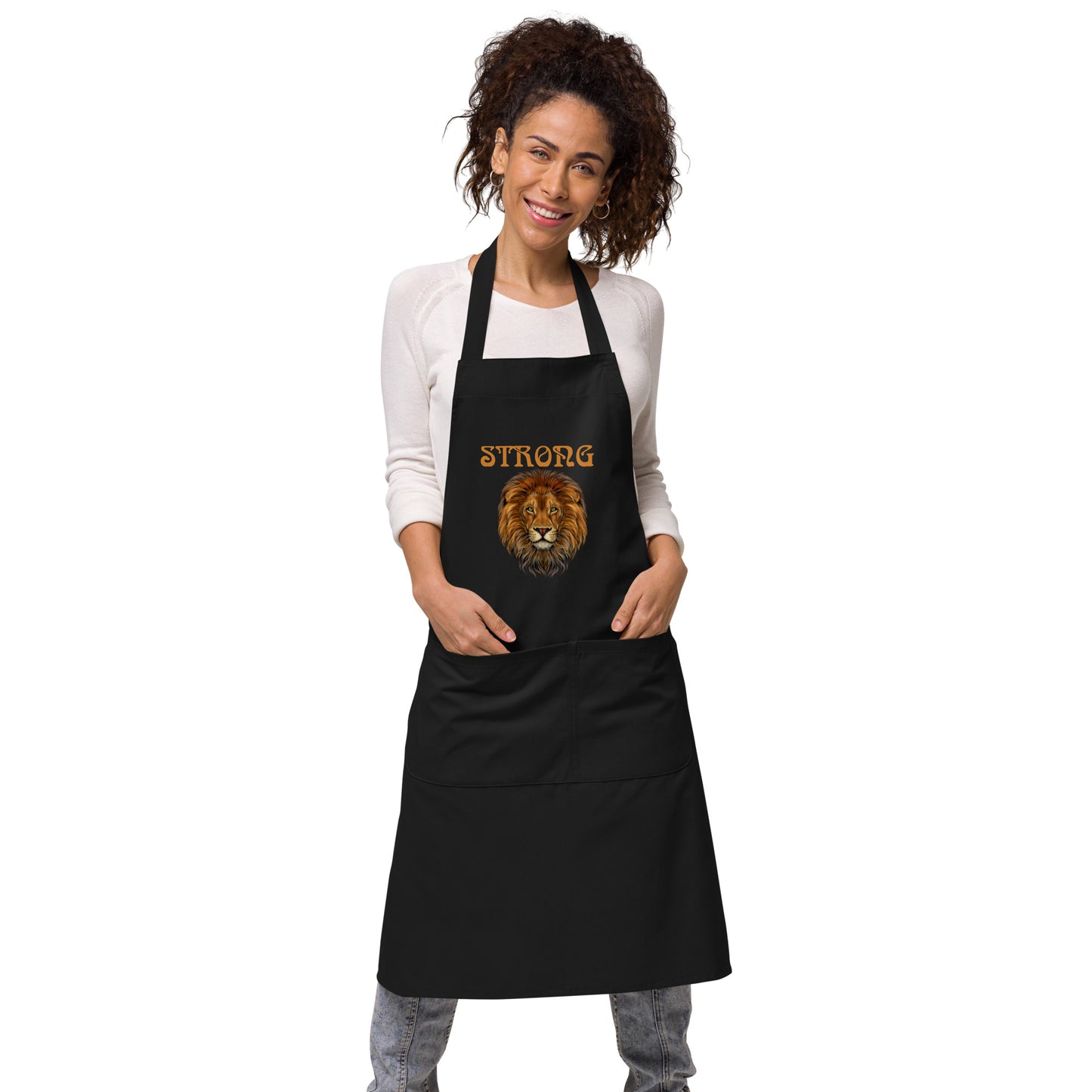 “STRONG”Organic Cotton Apron W/Bronze Font