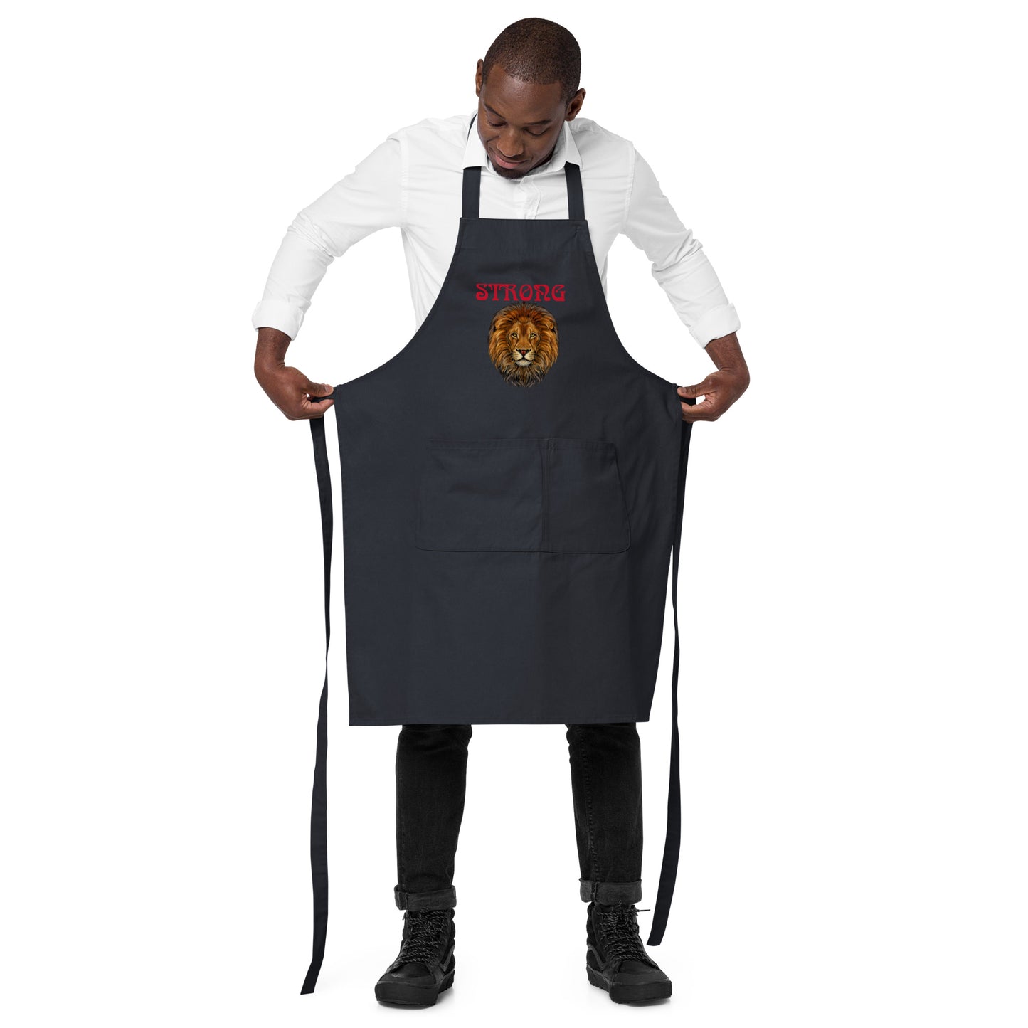 “STRONG”Organic Cotton Apron W/Red Font