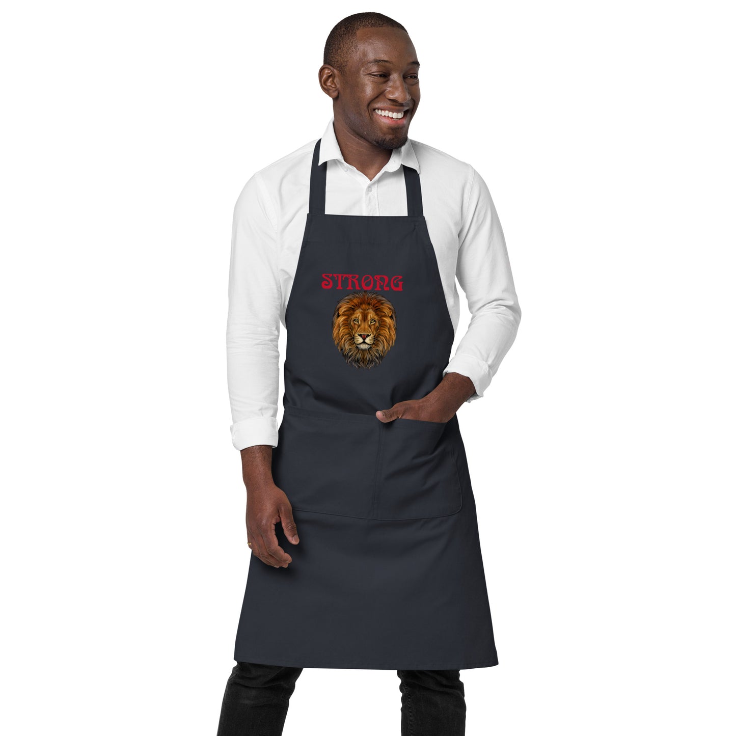 “STRONG”Organic Cotton Apron W/Red Font