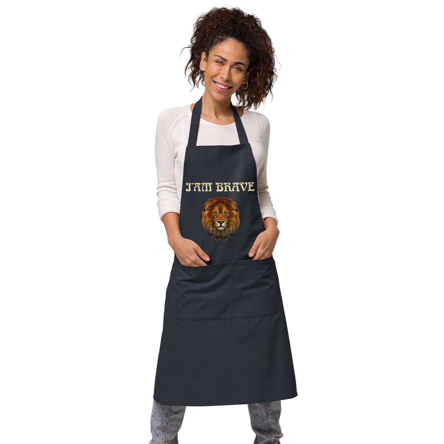 “I’AM BRAVE”Organic Cotton Apron W/Banana Font