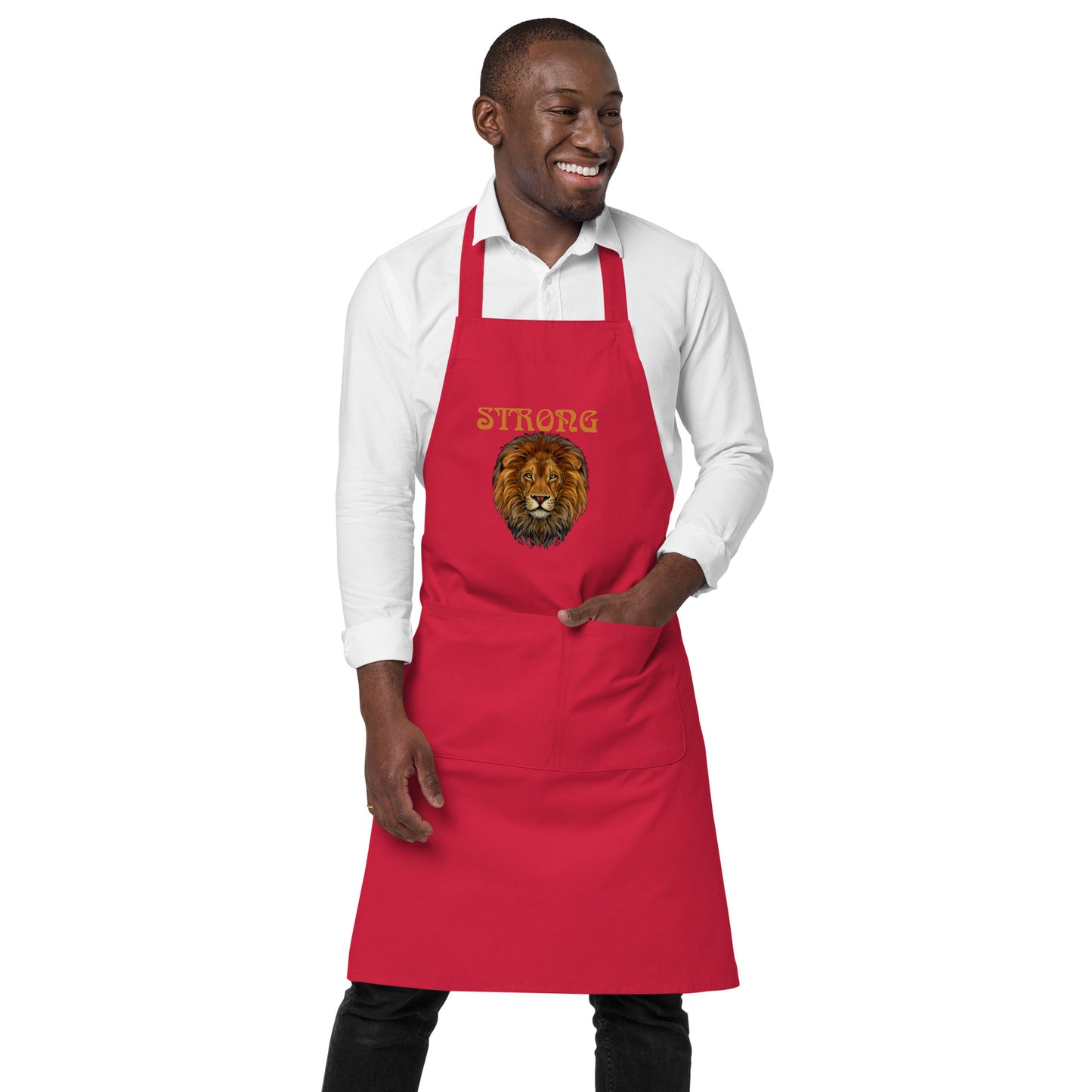 “STRONG”Organic Cotton Apron W/Bronze Font