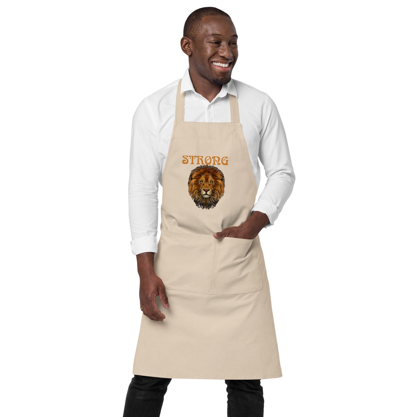 “STRONG”Organic Cotton Apron W/Bronze Font