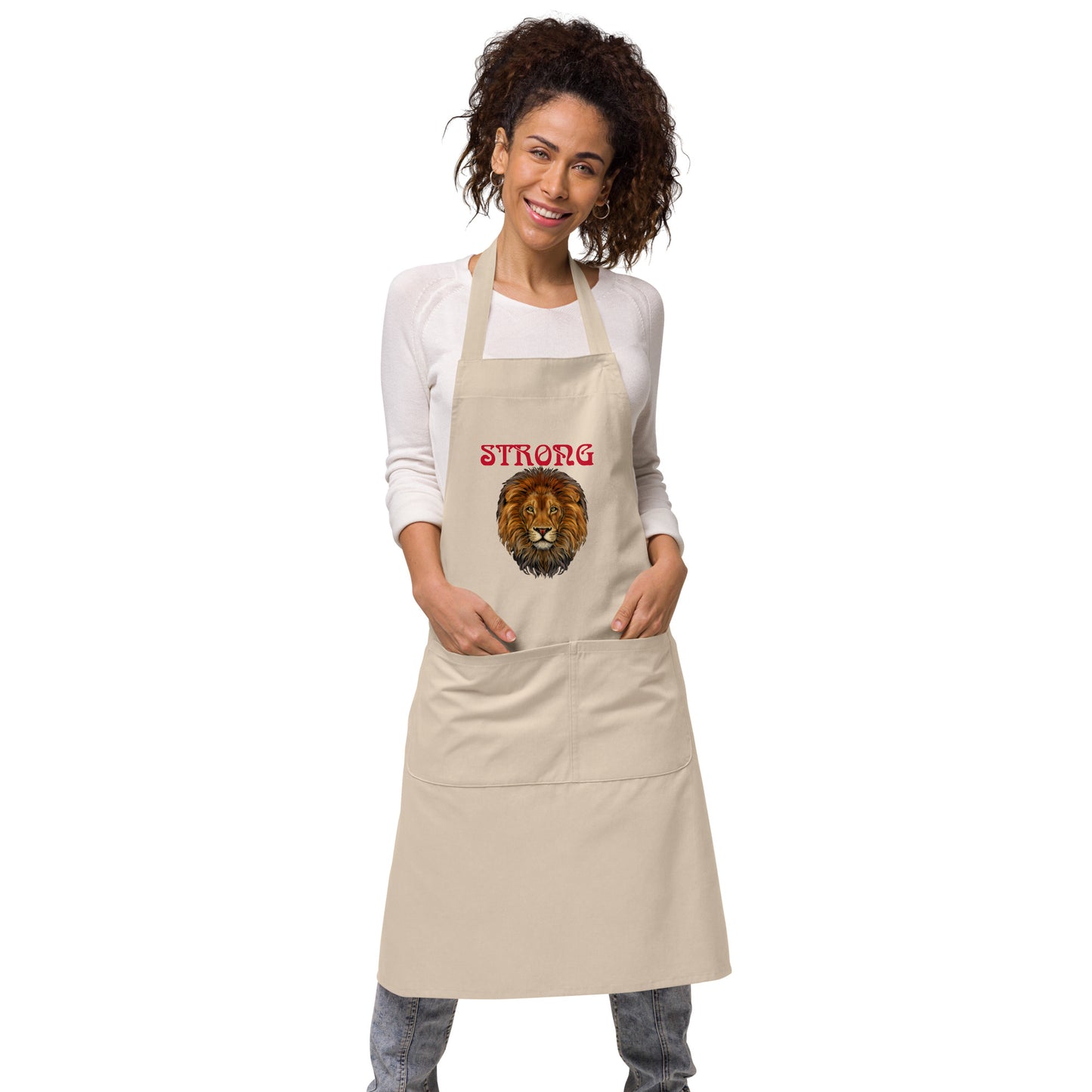 “STRONG”Organic Cotton Apron W/Red Font