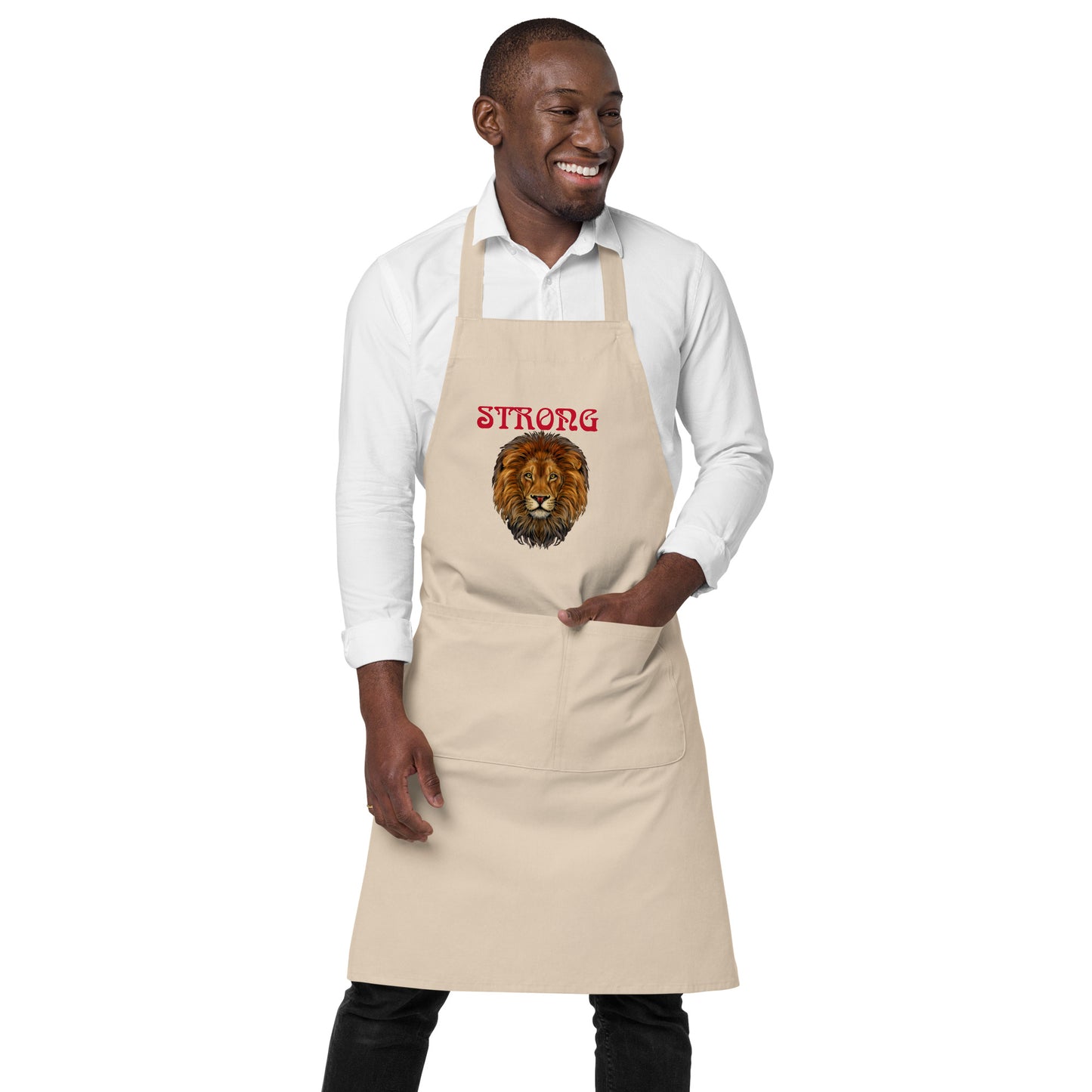 “STRONG”Organic Cotton Apron W/Red Font