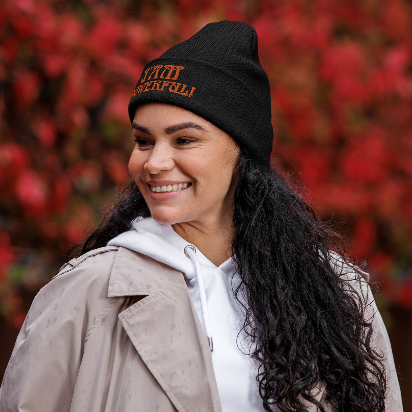 “I’AM POWERFUL!”Organic Ribbed Beanie W/Orange Font