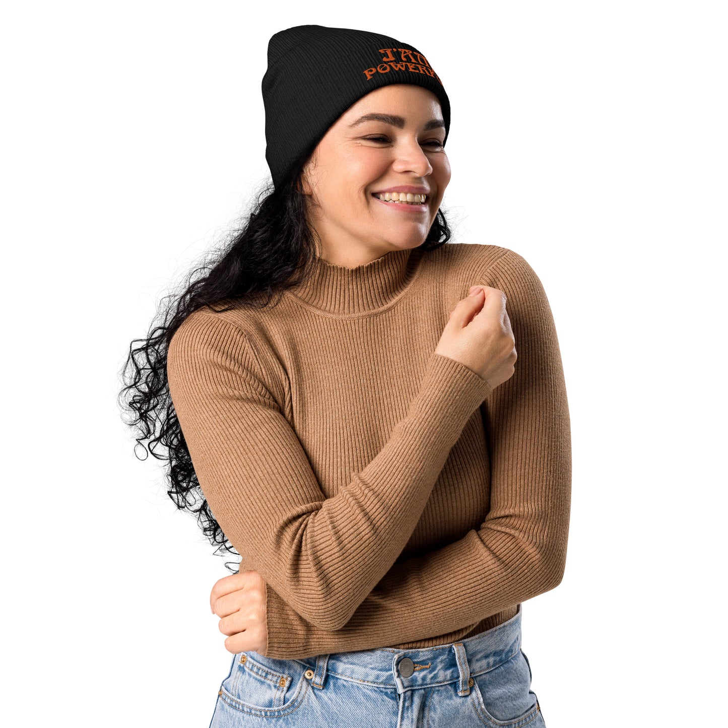 “I’AM POWERFUL!”Organic Ribbed Beanie W/Orange Font