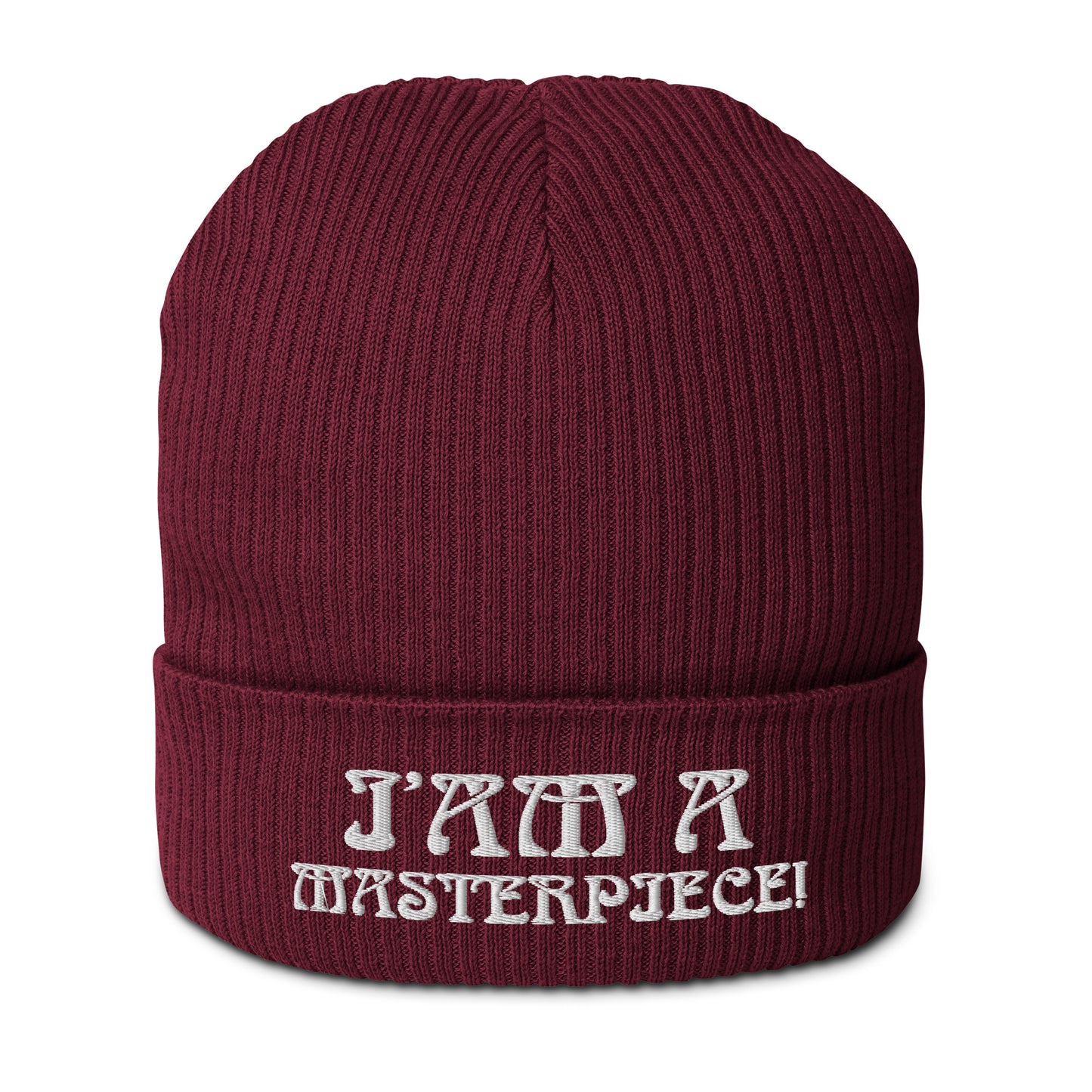 “I’AM A MASTERPIECE!” Organic Ribbed Beanie W/White Font