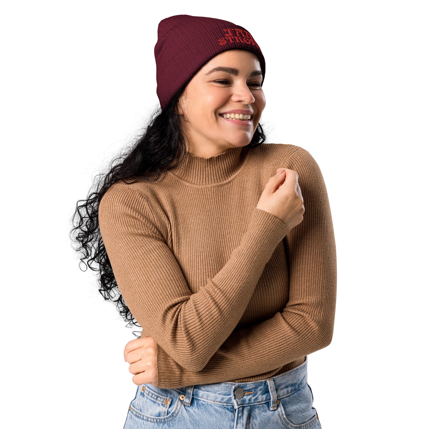 “I’AM STRONG!” Organic Ribbed Beanie W/Red Font