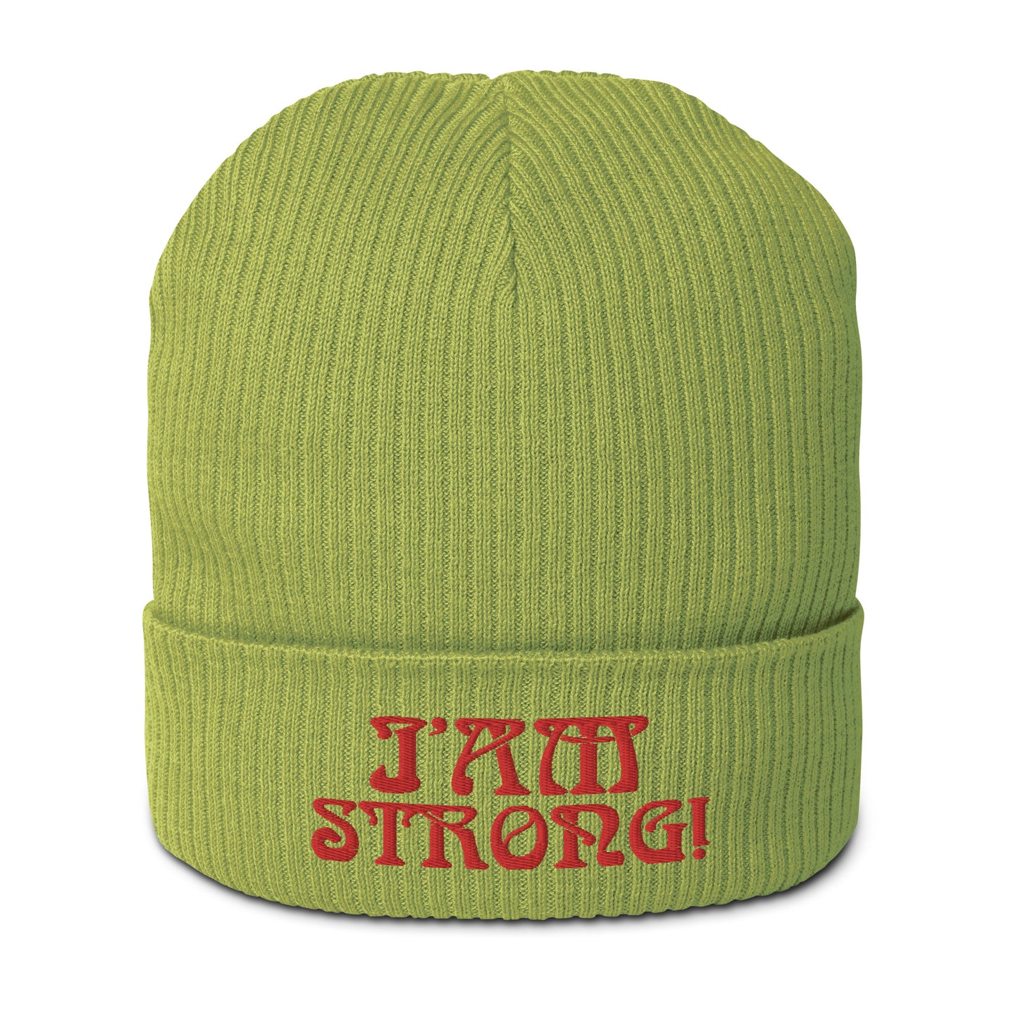 “I’AM STRONG!” Organic Ribbed Beanie W/Red Font