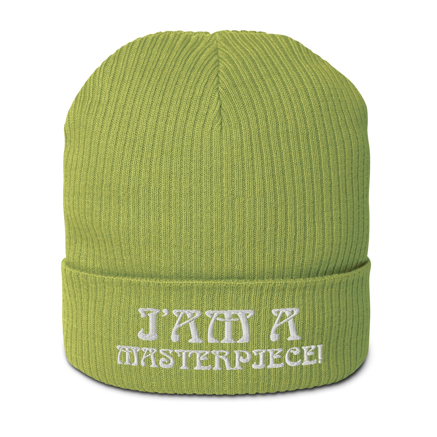 “I’AM A MASTERPIECE!” Organic Ribbed Beanie W/White Font