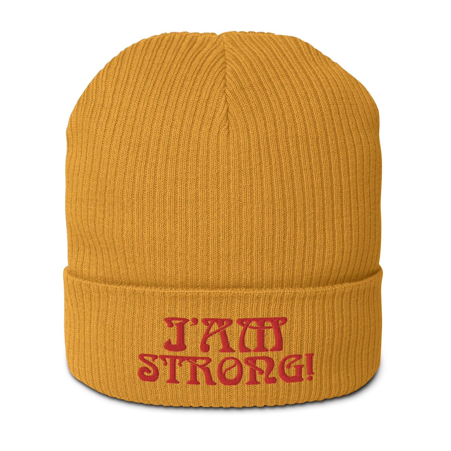 “I’AM STRONG!” Organic Ribbed Beanie W/Red Font